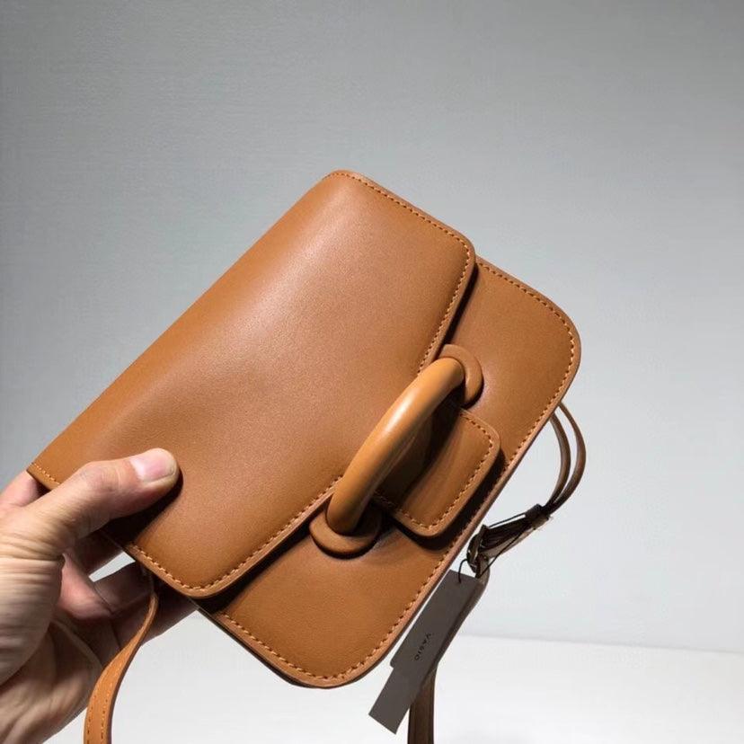Simple And Versatile Real Cowhide Buckle Small Square Bag