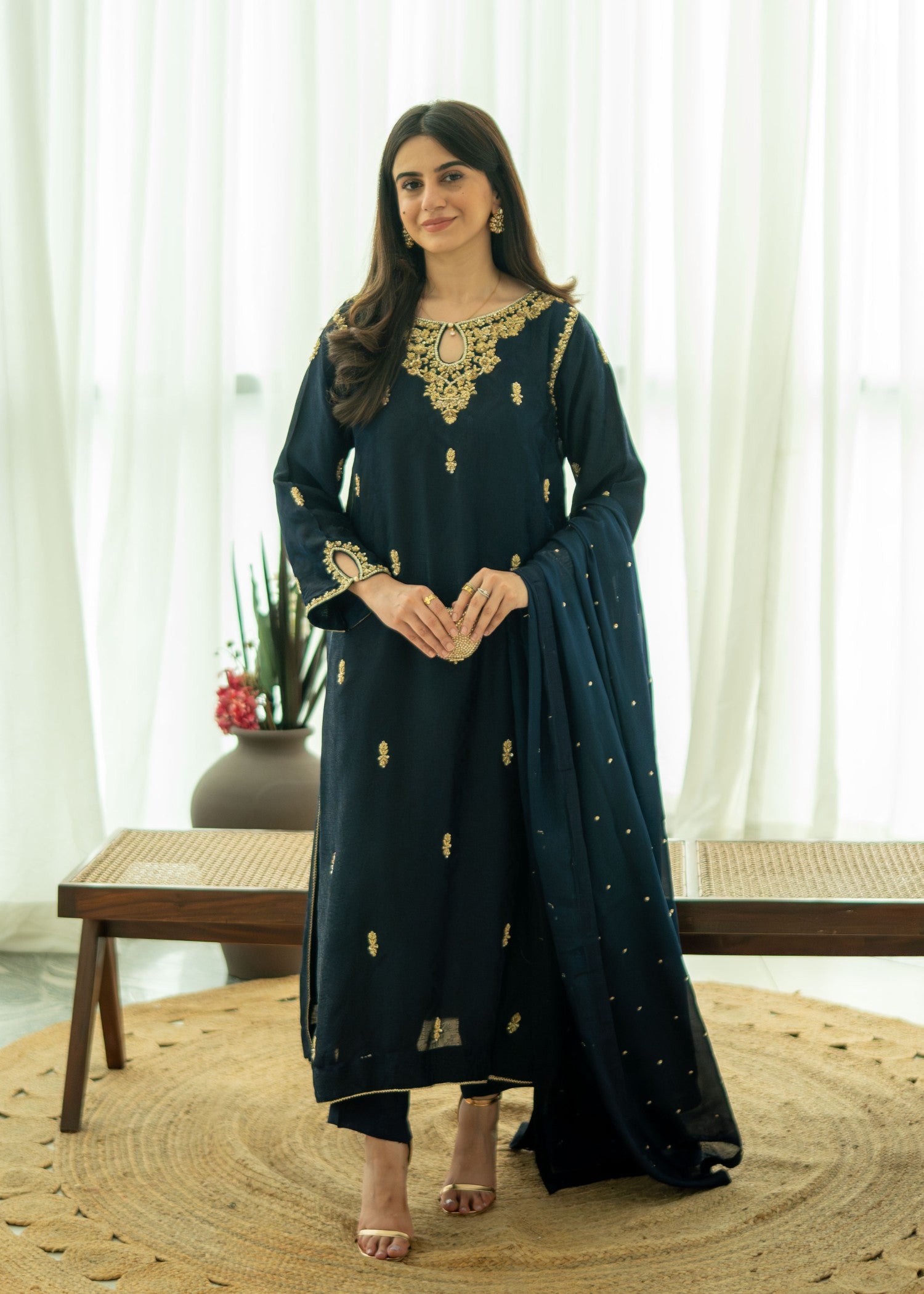 silk Kurta Set in Moonlight blue