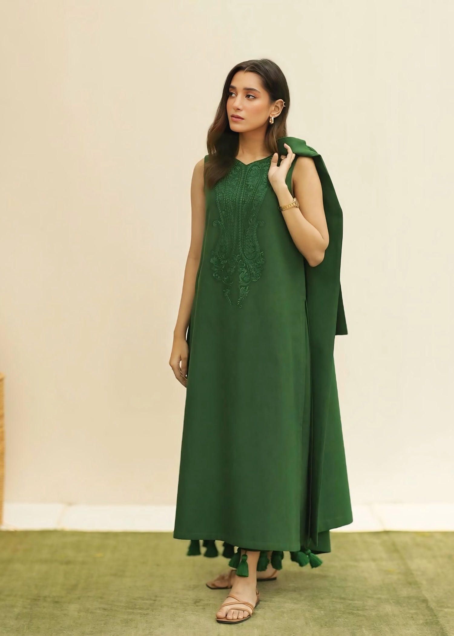 cotton viscose Gown in Forest green