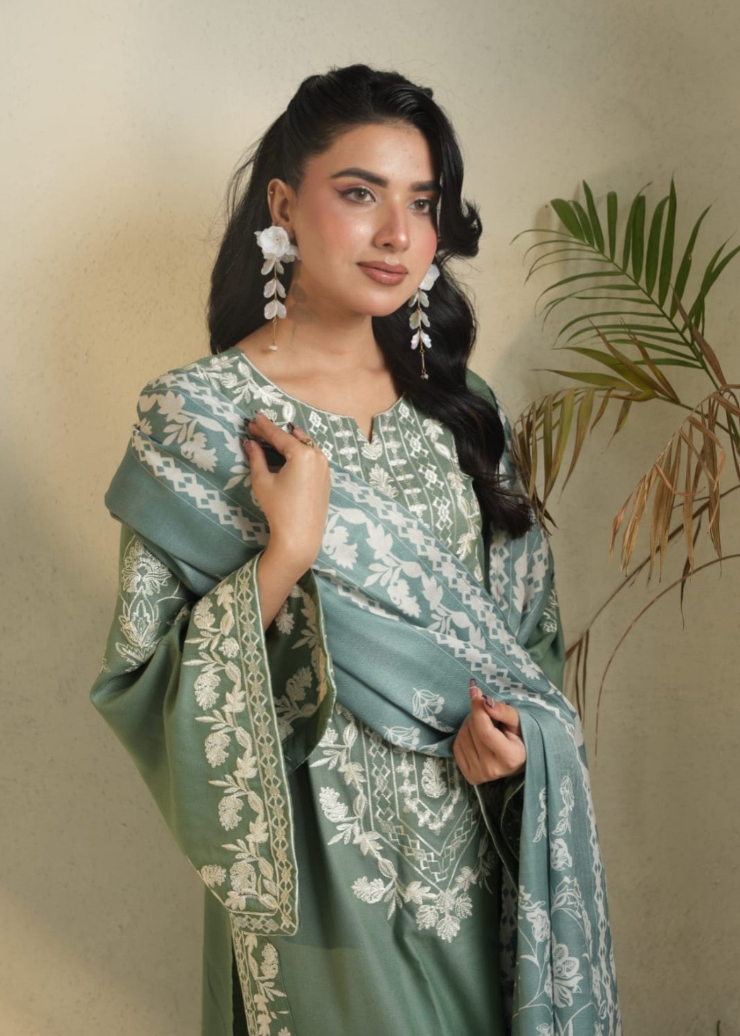 dhanak Kurta Set in Sage green