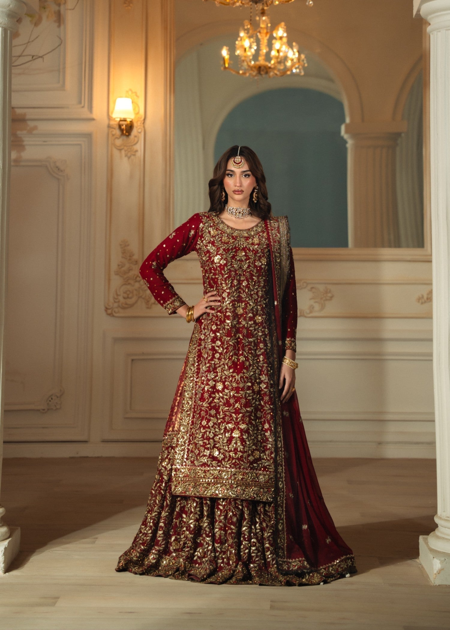 chiffon Lehenga in Maroon