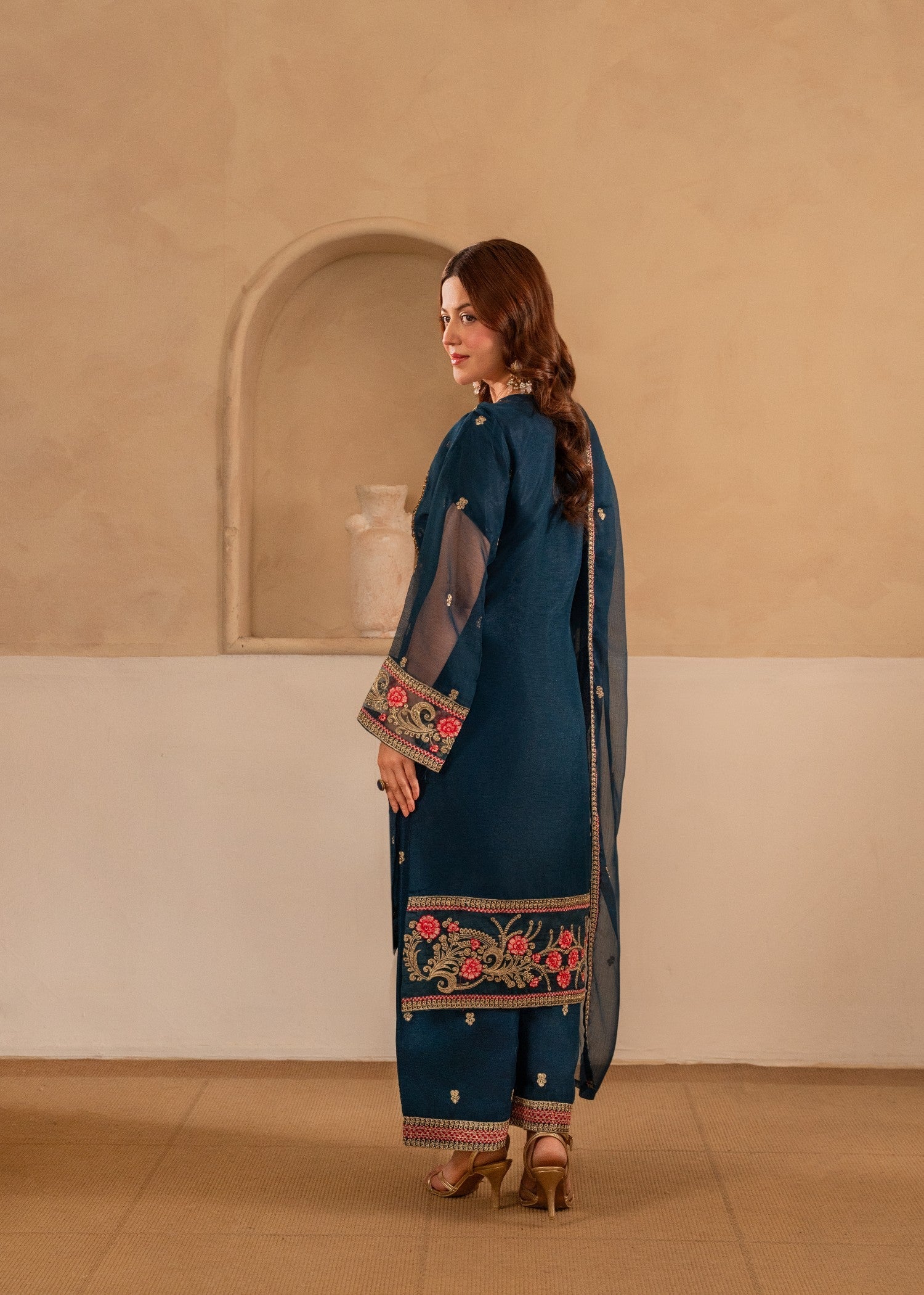 chiffon Kurta Set in Teal