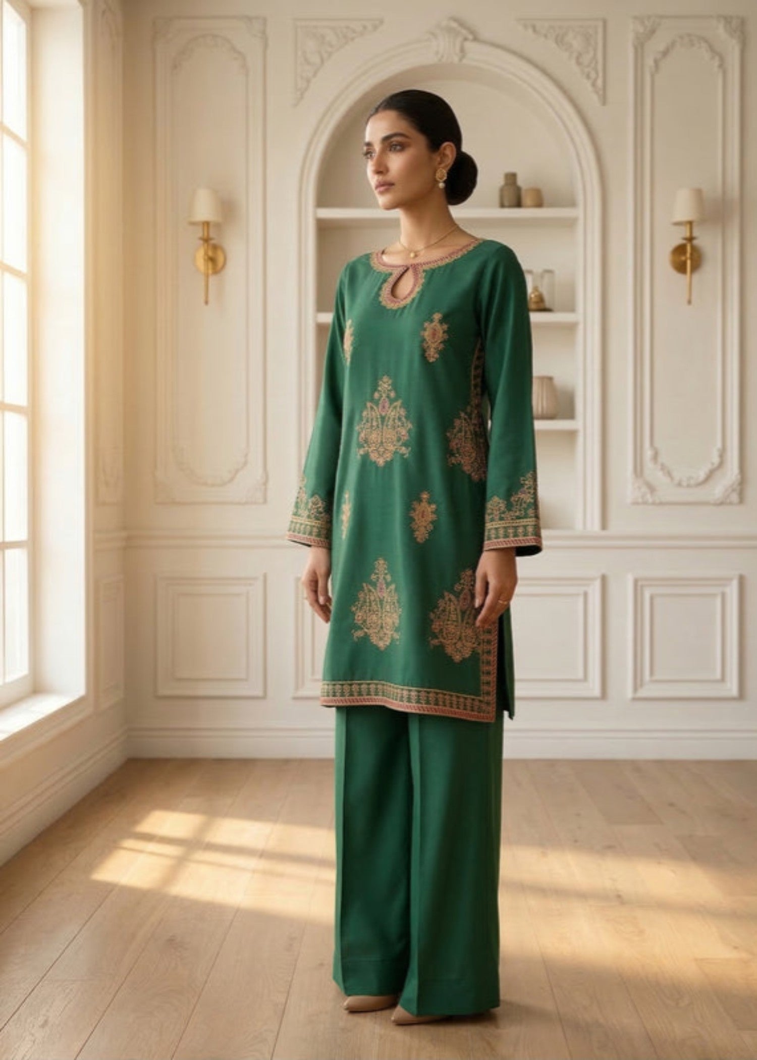 cotton dobby Kurta Set in Apple green