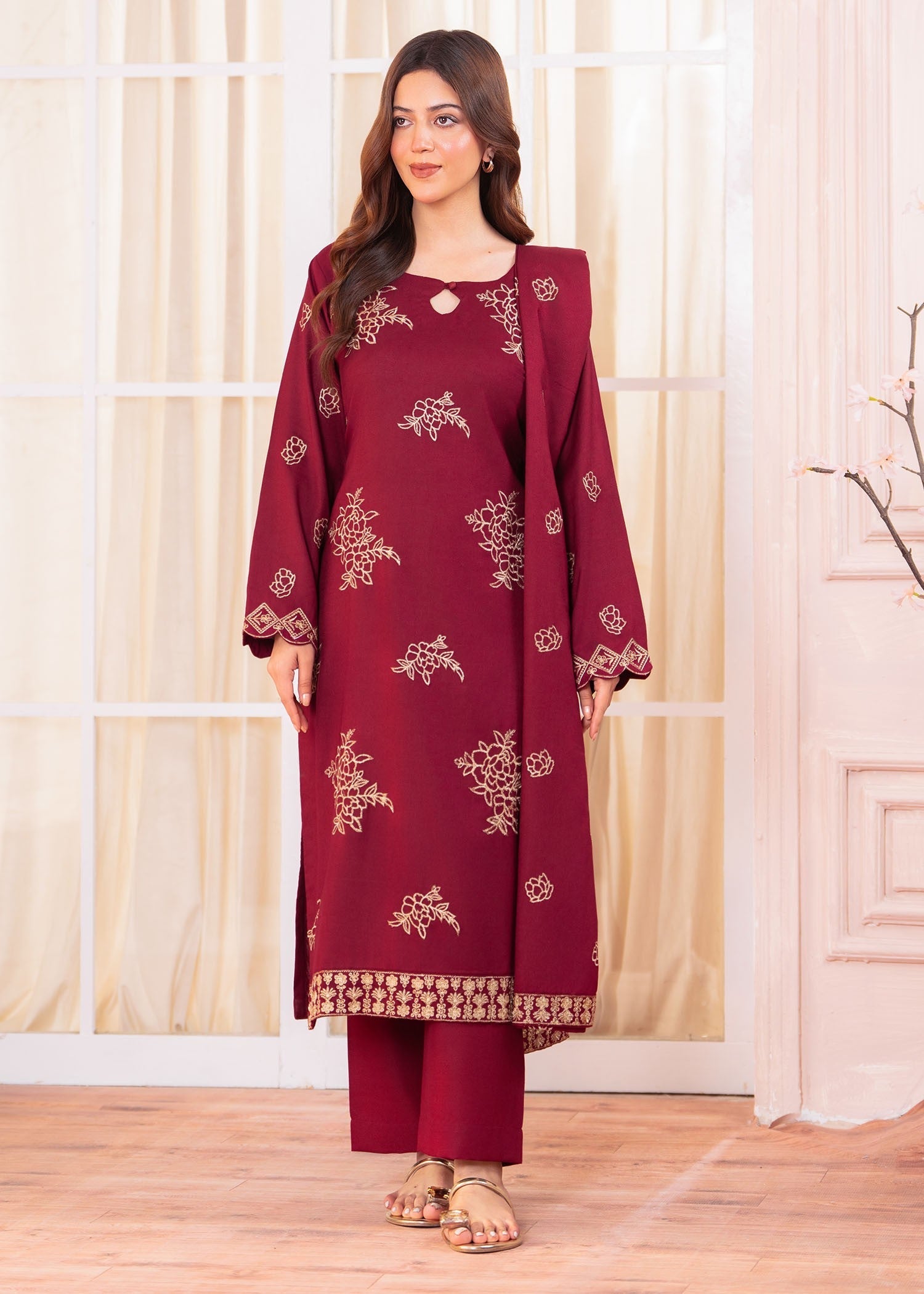 wool viscose Kurta Set in Maroon