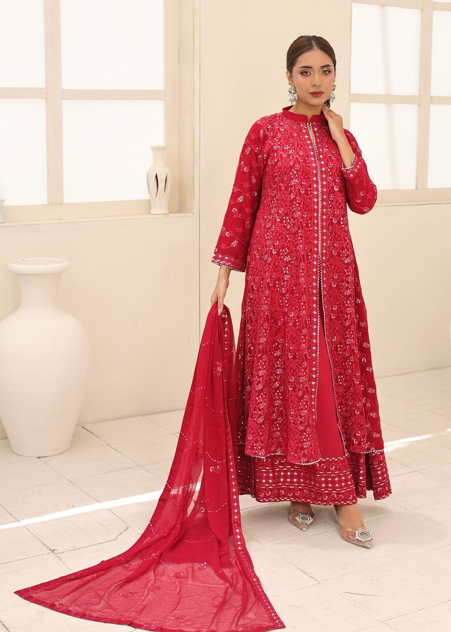 bemberg crinkle chiffon Maxi in Imperial red