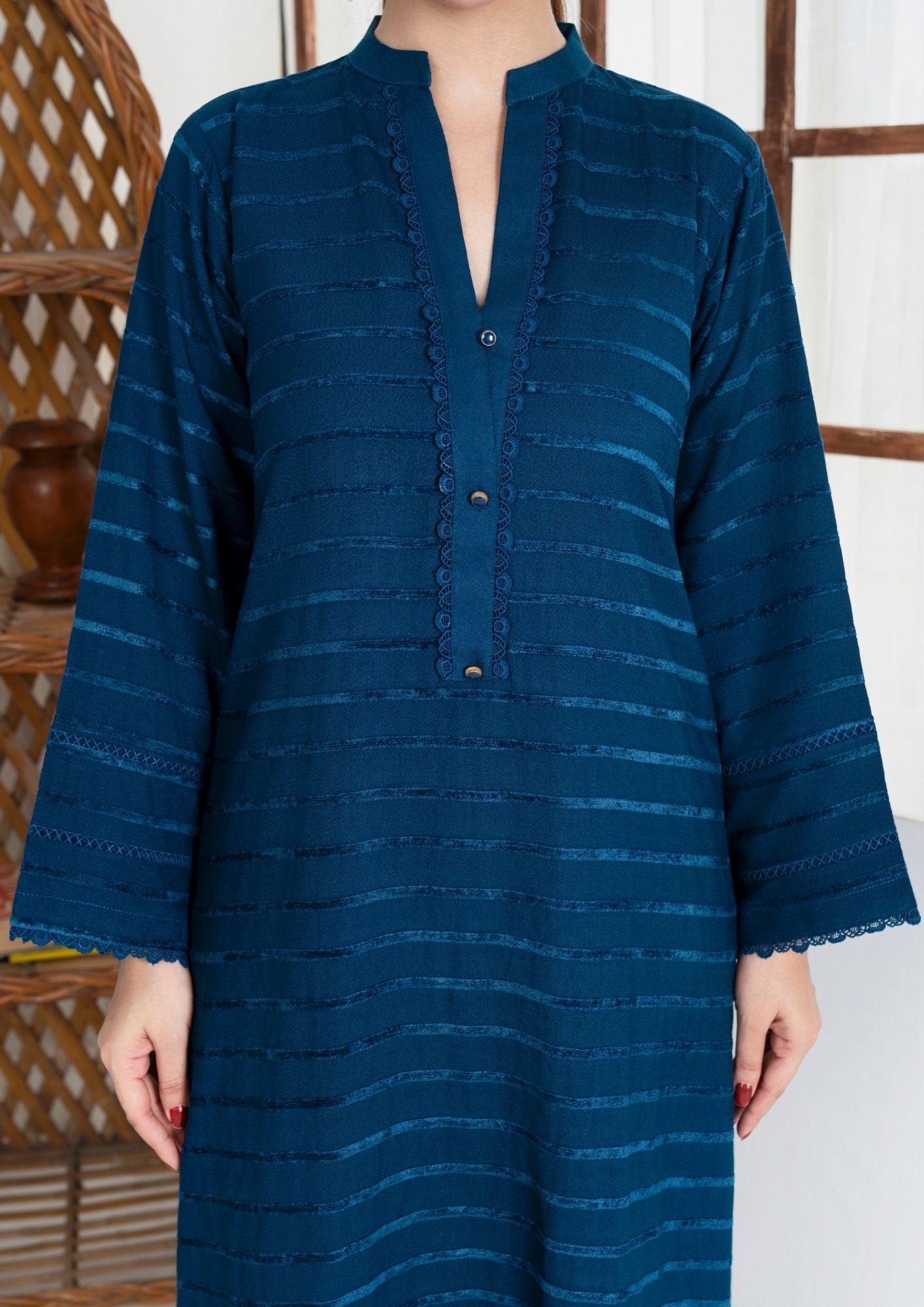 dhanak wool Kurta Set in Prussian blue