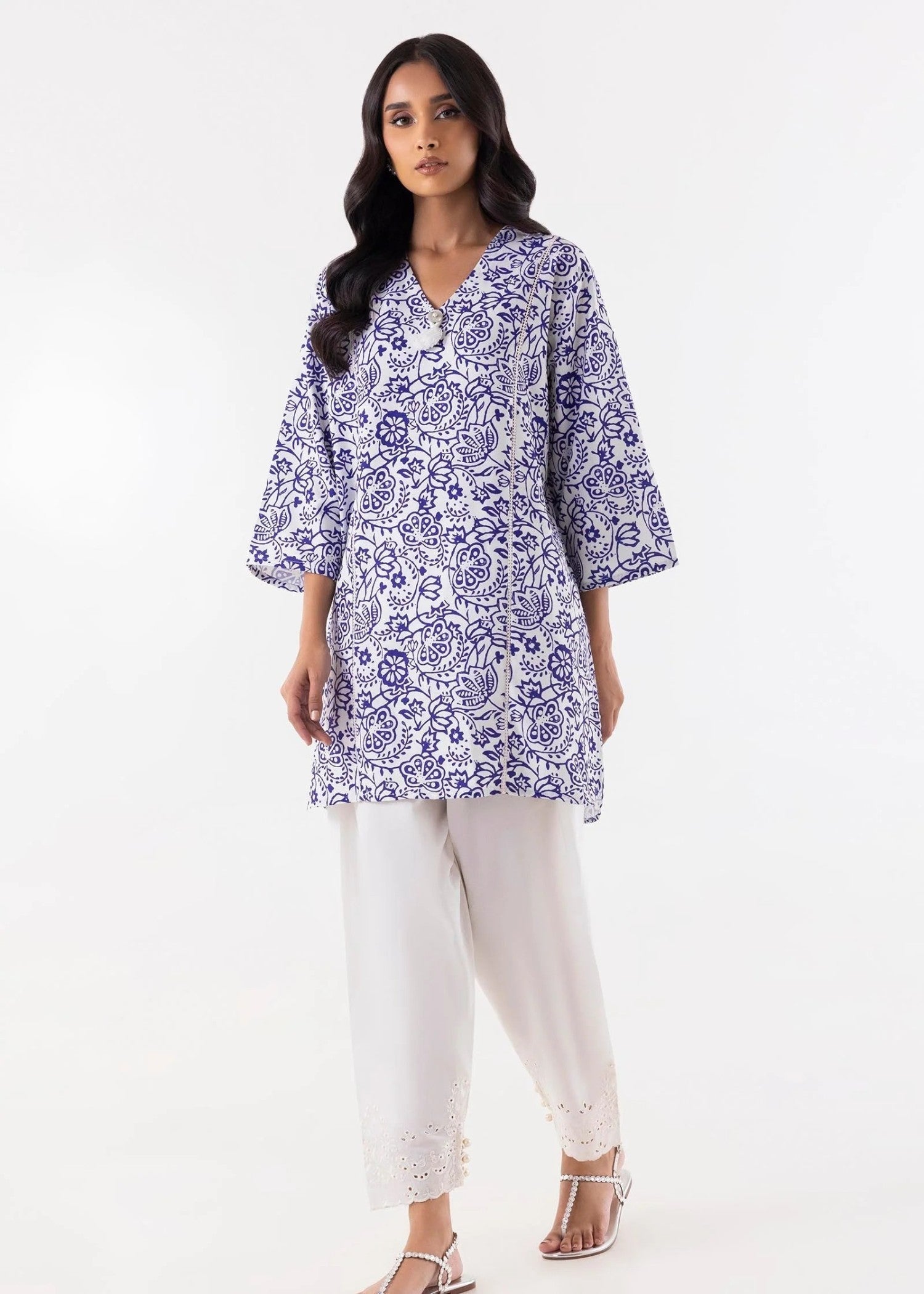 khaddar Kurti in Blue, white