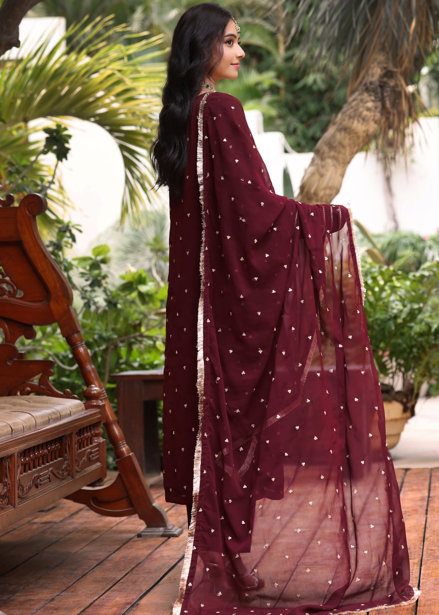 pk chiffon Pishwas in Maroon