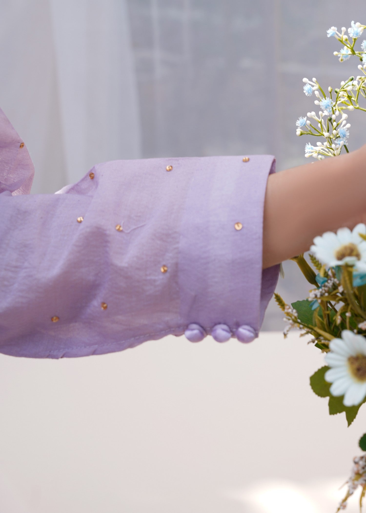 cotton silk Kurta Set in Lilac