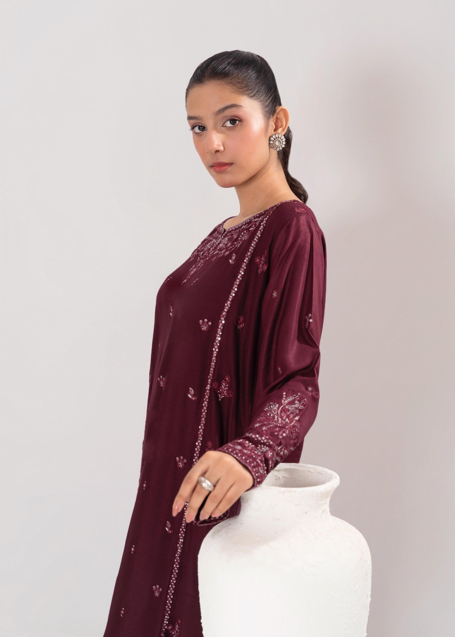 linen Kurta Set in Plum