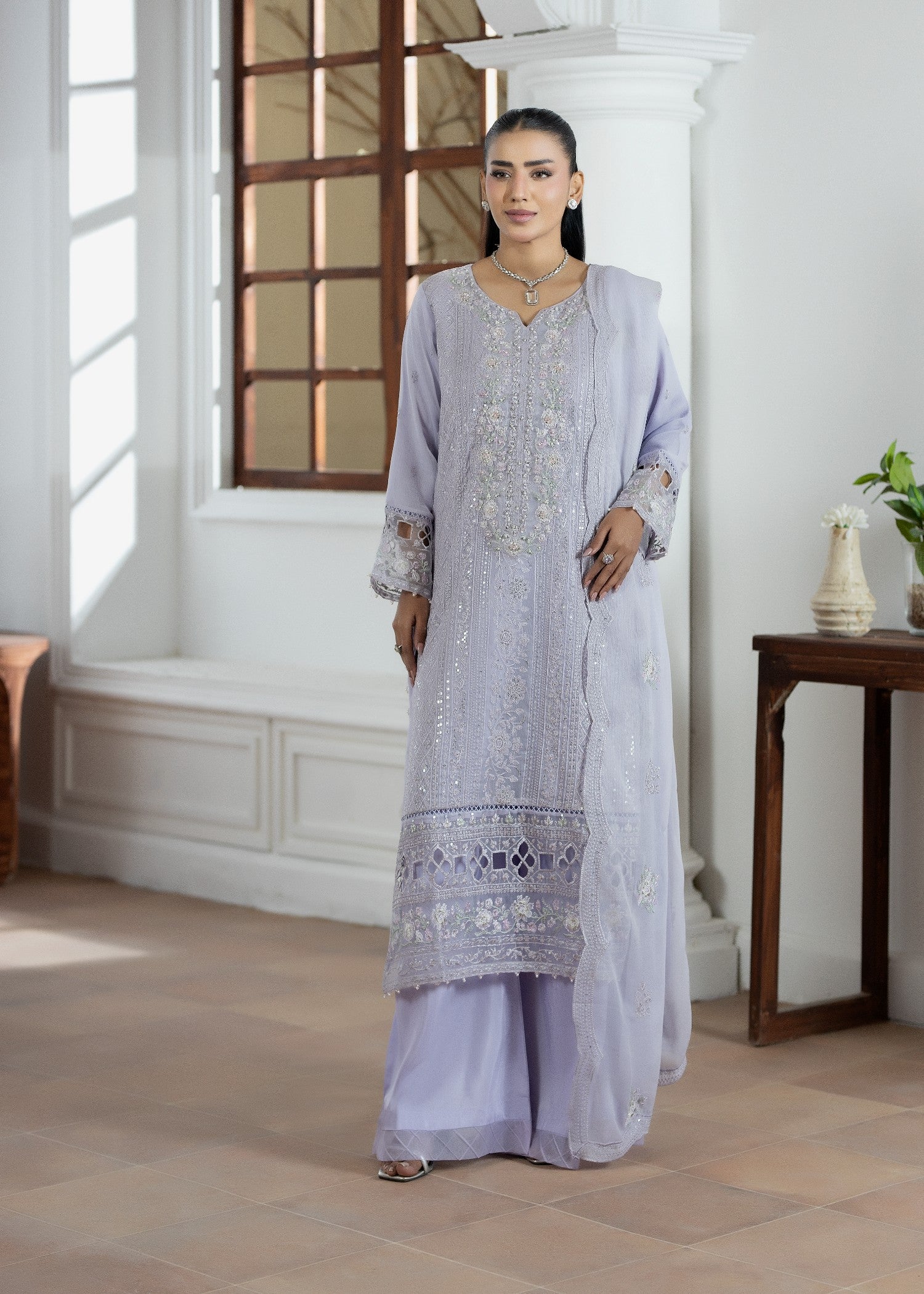 chiffon Kurta Set in Lavender