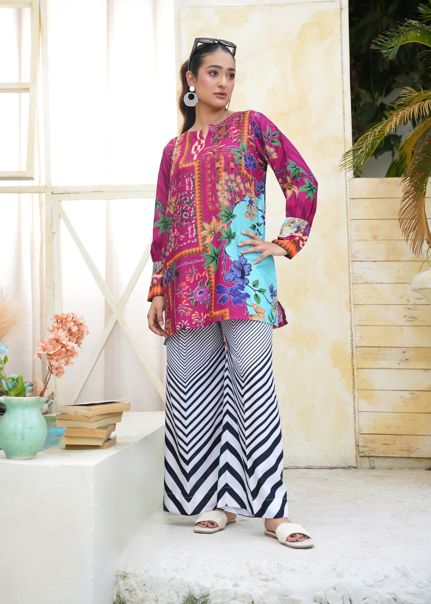 slub cambric Co Ord Sets in Claret, black