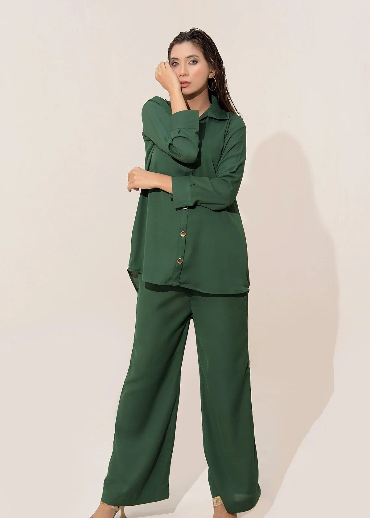 georgette Co Ord Sets in Bottle green