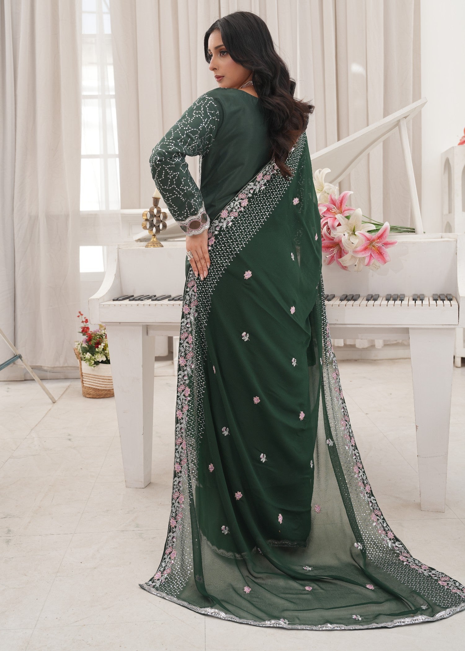 kattan silk Kurta Set in Bottle green