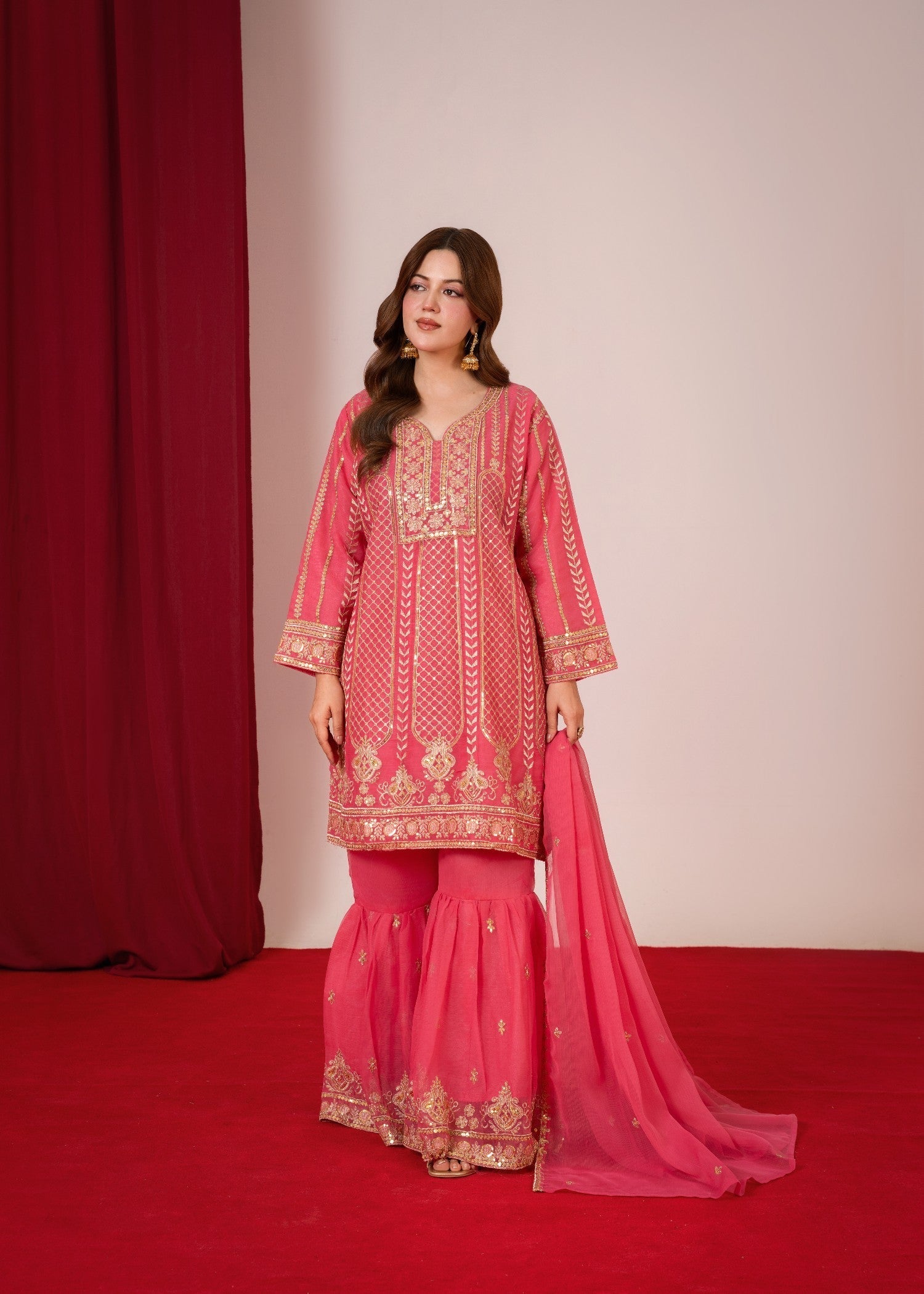 chiffon Gharara in Peach pink