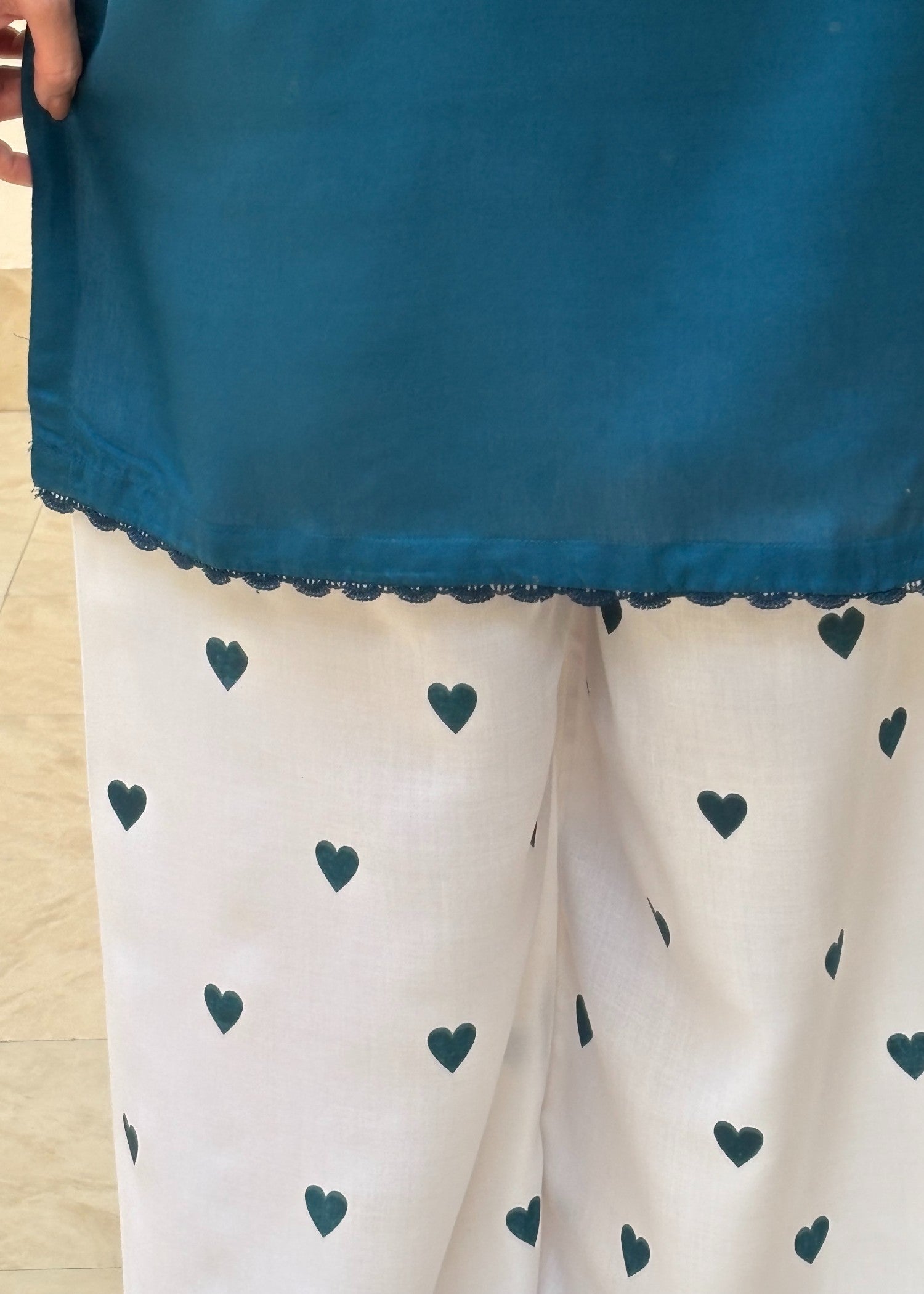 arabic lawn Kurta Set in Teal