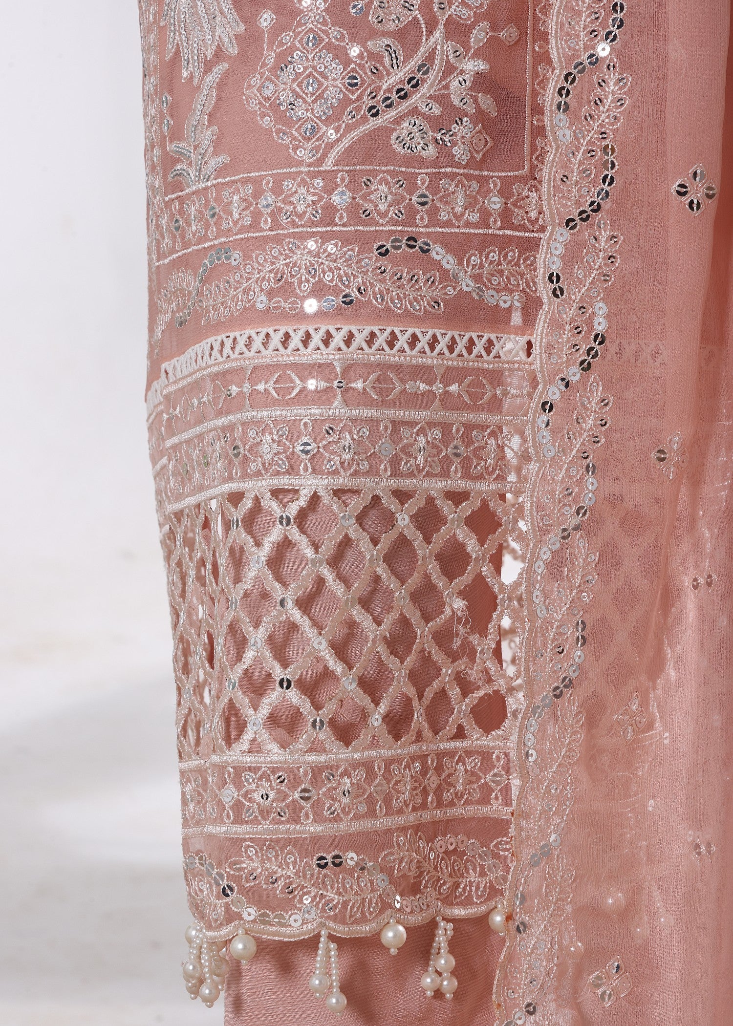 polyester chiffon Kurta Set in Apricot orange