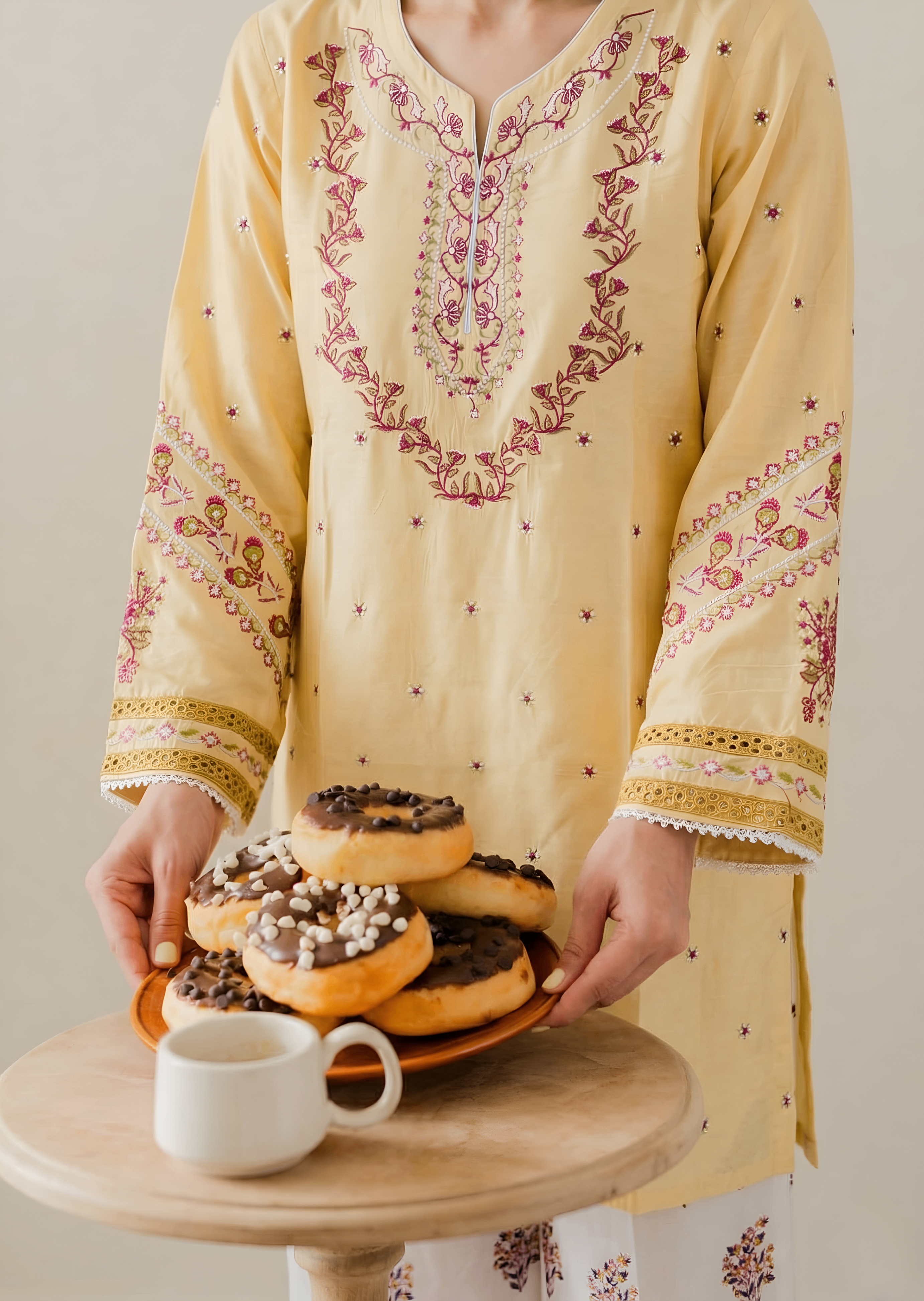 linen Kurta Set in Pale yellow