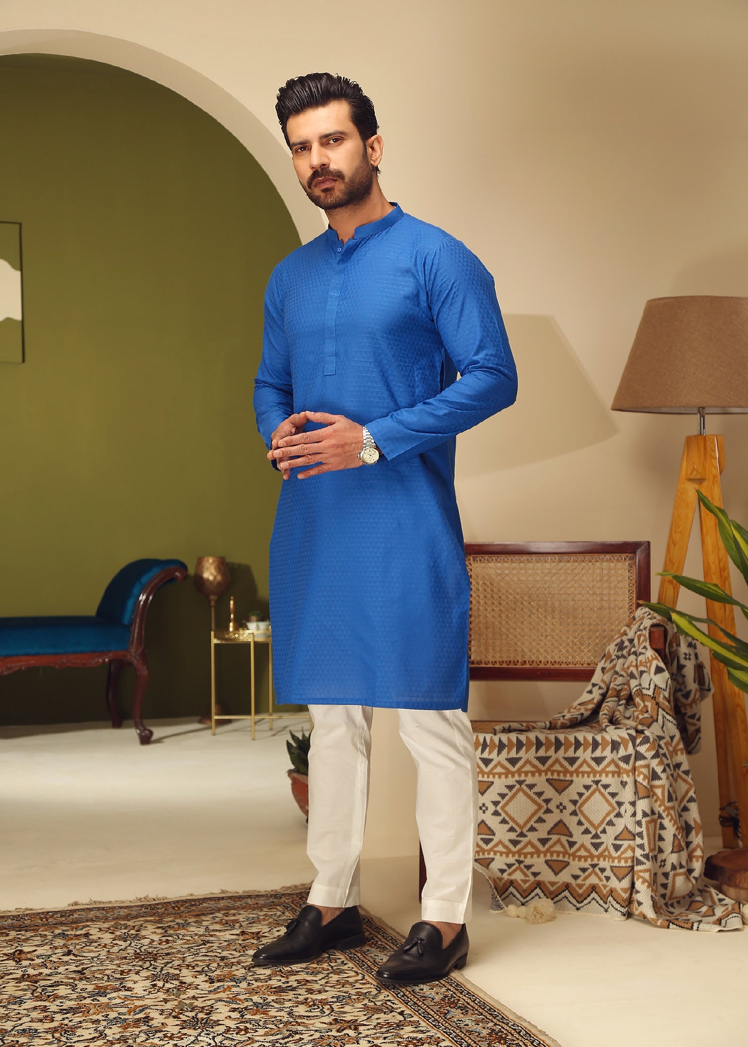 cotton dobby Kurta in Blue