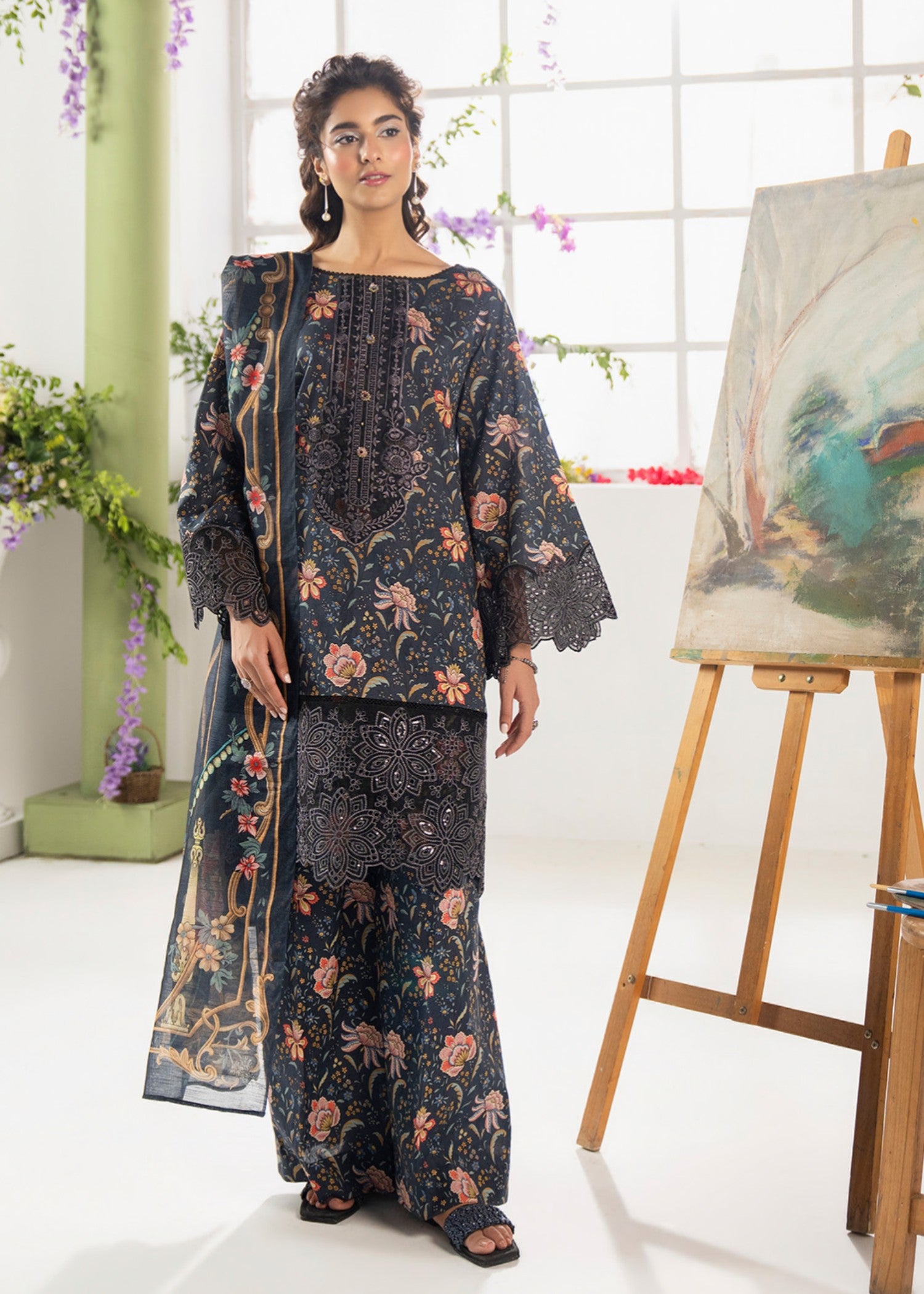 lawn cotton Kurta Set in Twilight blue