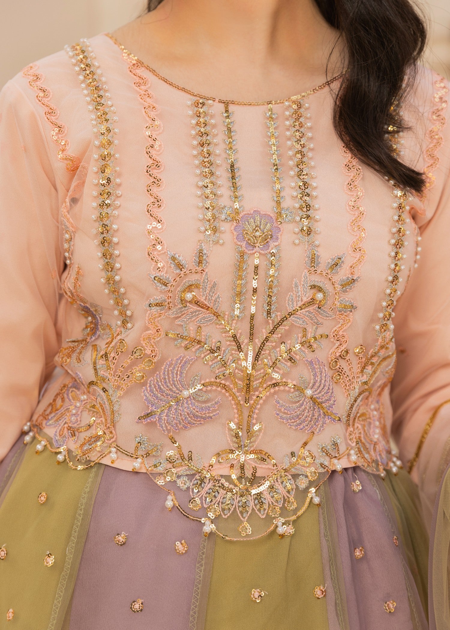 net Lehenga in Multi