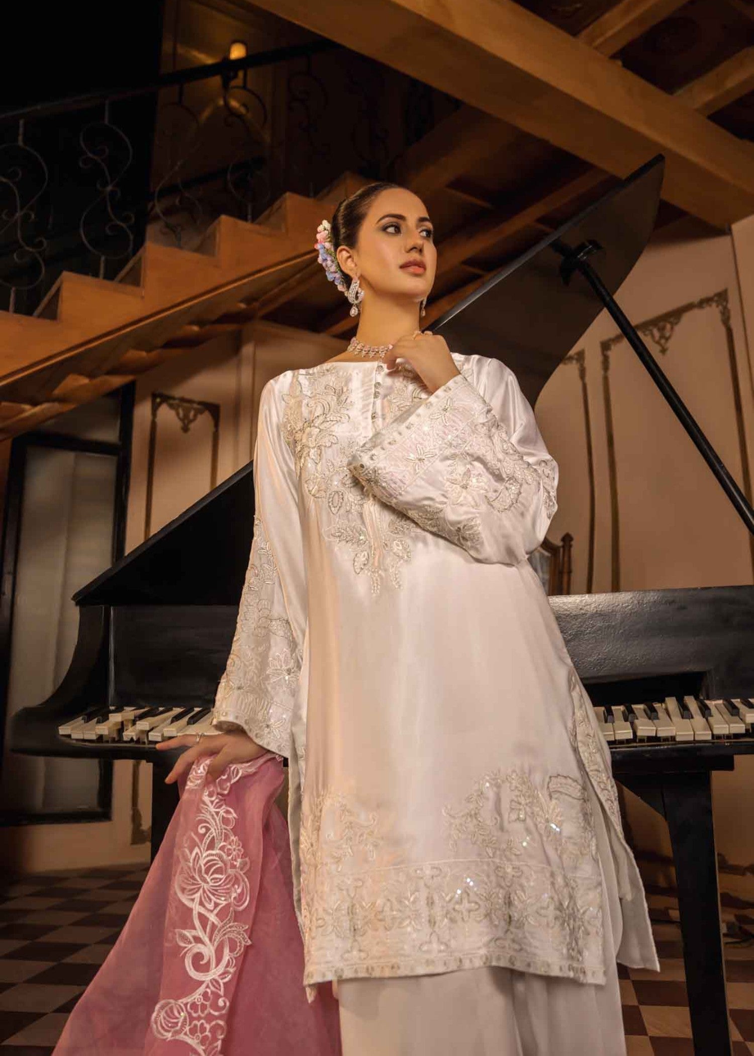 silk Kurta Set in Blush pink, ivory