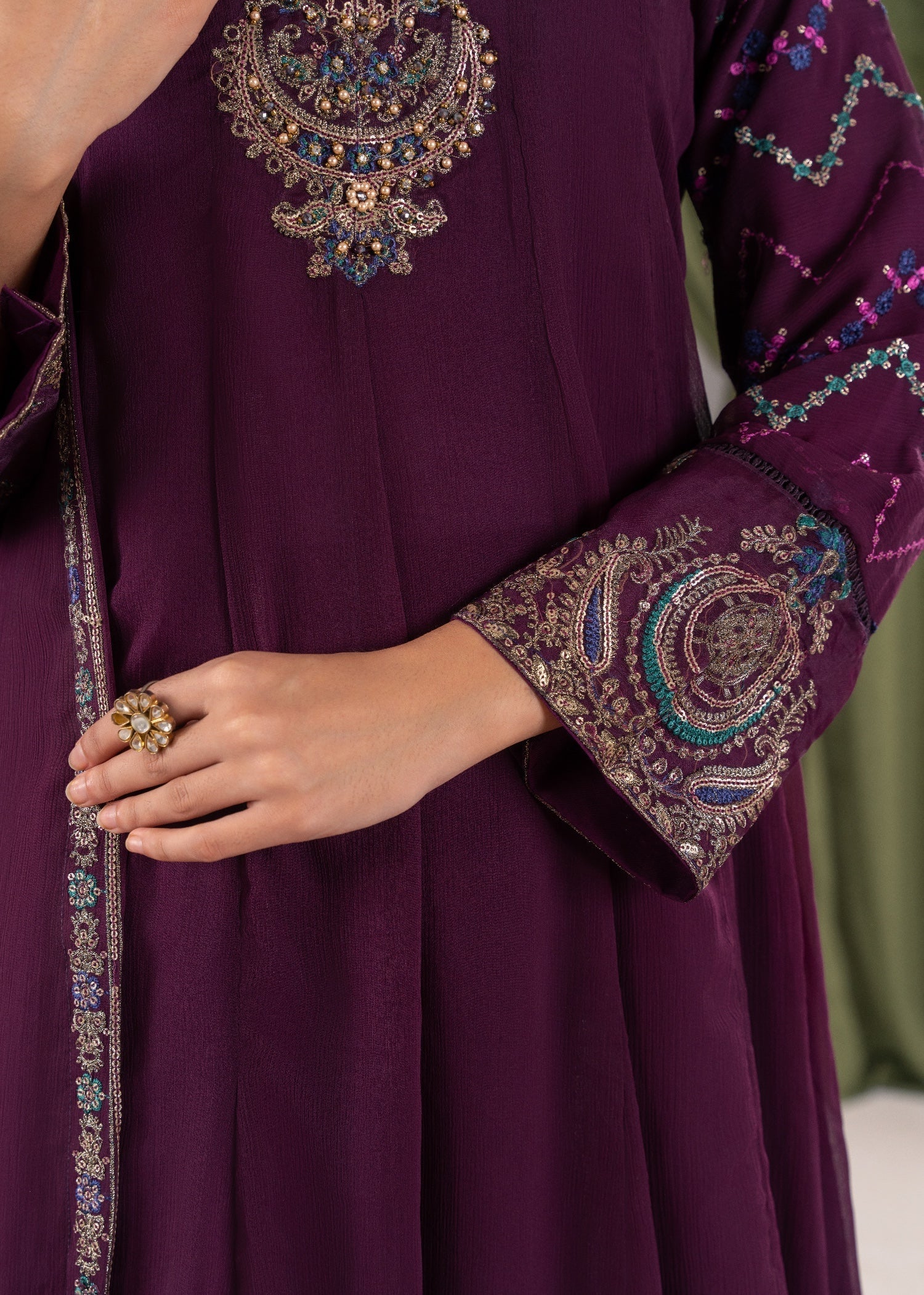 crinkle chiffon Pishwas in Purple