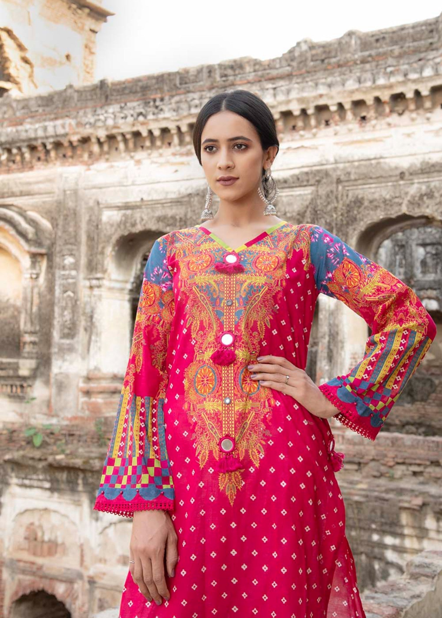 lawn Kurti in Shocking pink
