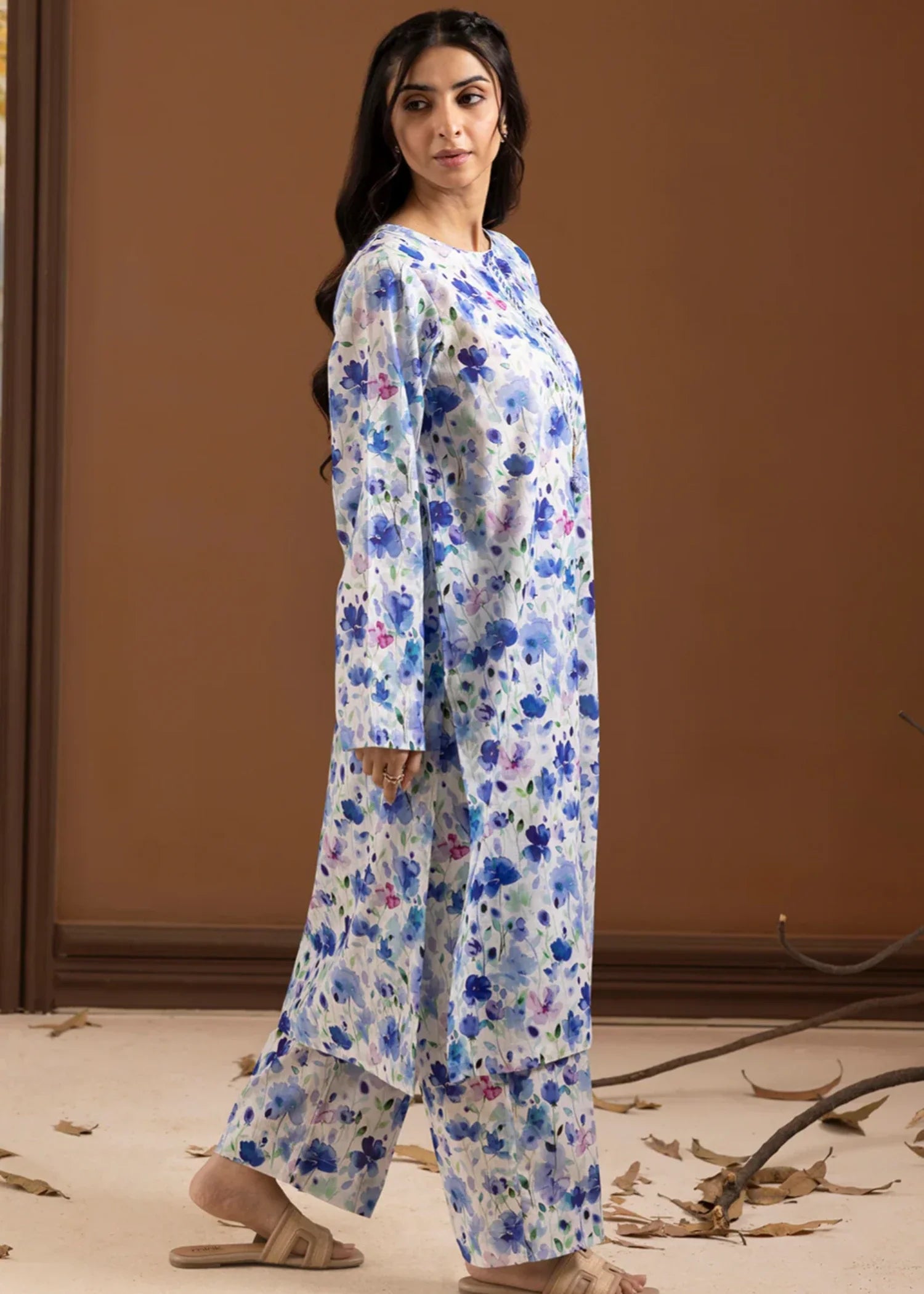 khaddar Co Ord Sets in Blue, white