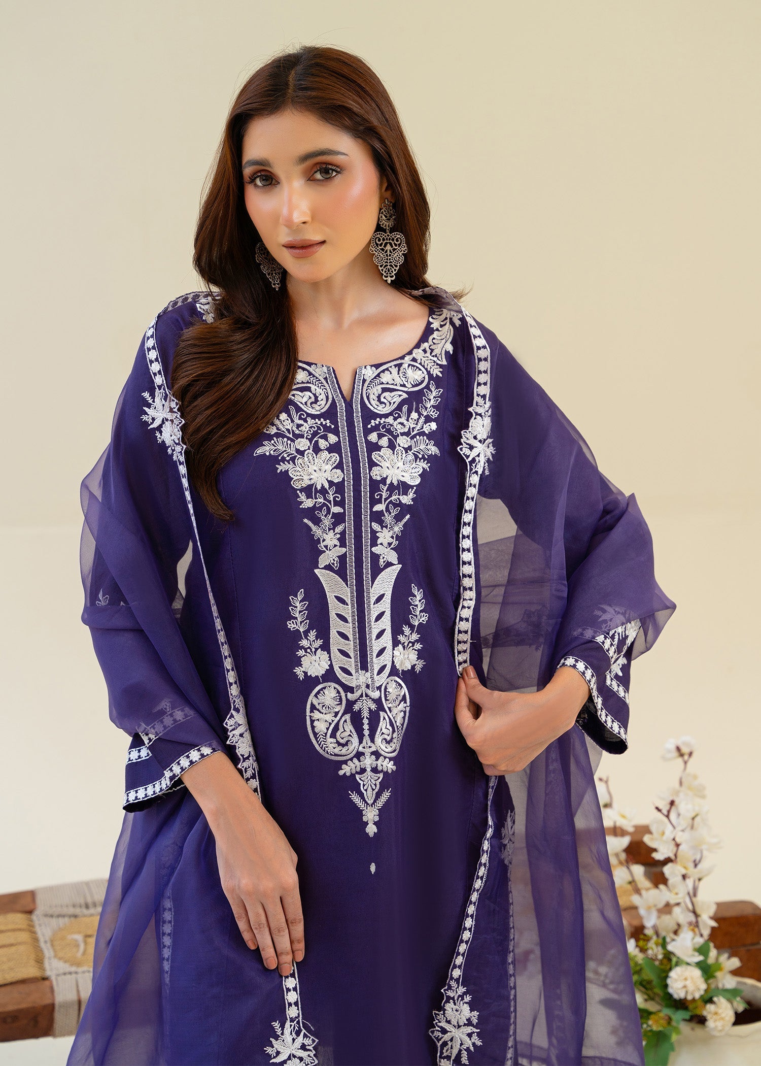 viscose raw silk Kurta Set in Purple