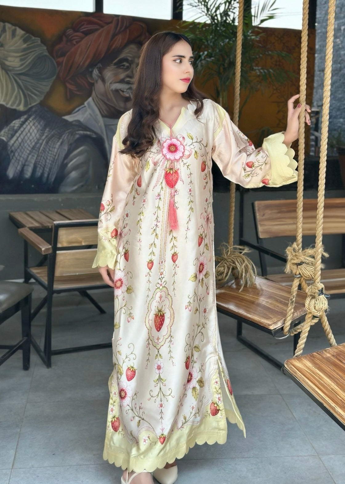 pk charmuse silk Kaftan in Cream, vanilla