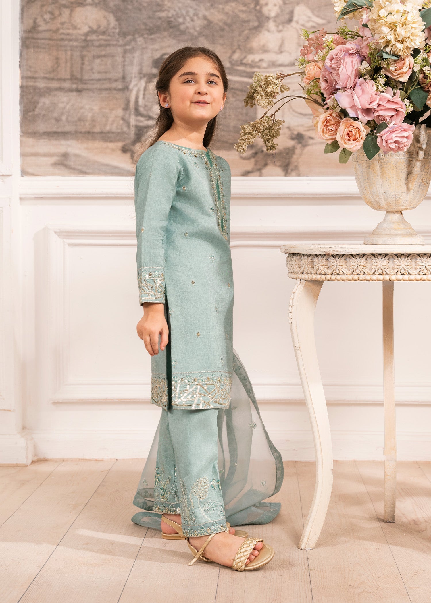 raw silk Kurta Set in Sky blue