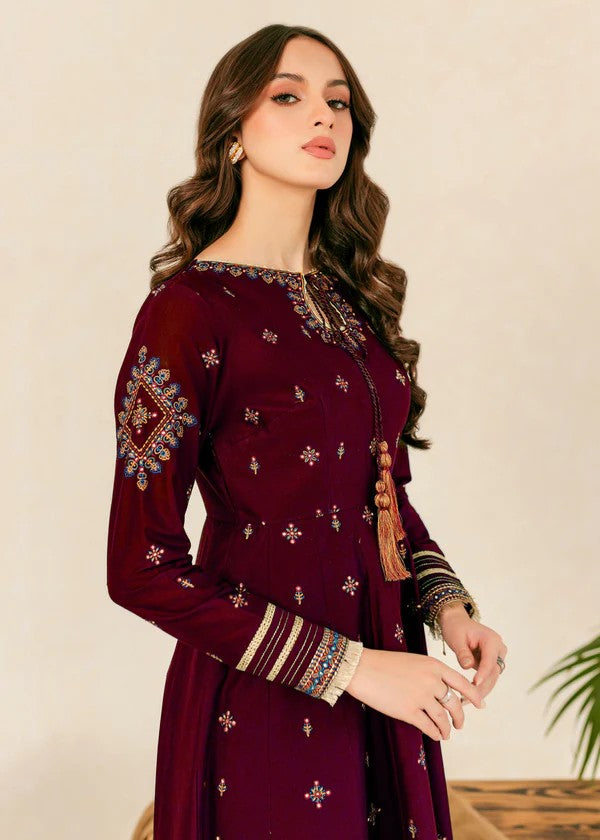 cotton Anarkali in Maroon