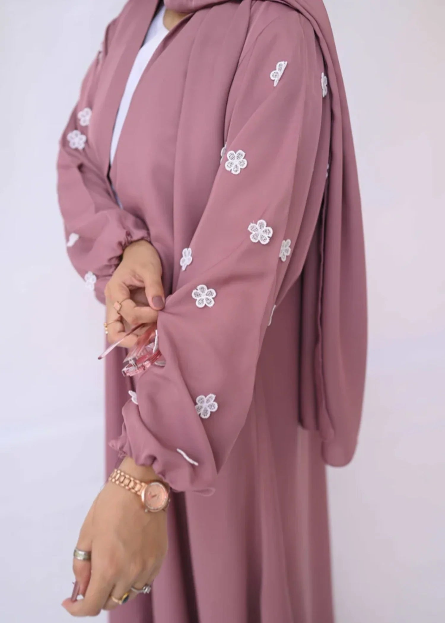 georgette Abaya in Tea rose pink