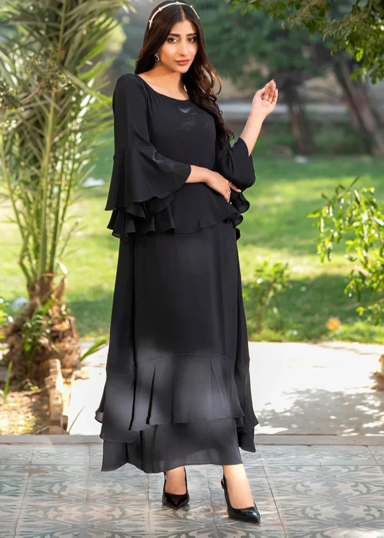 seersucker Dress in Black
