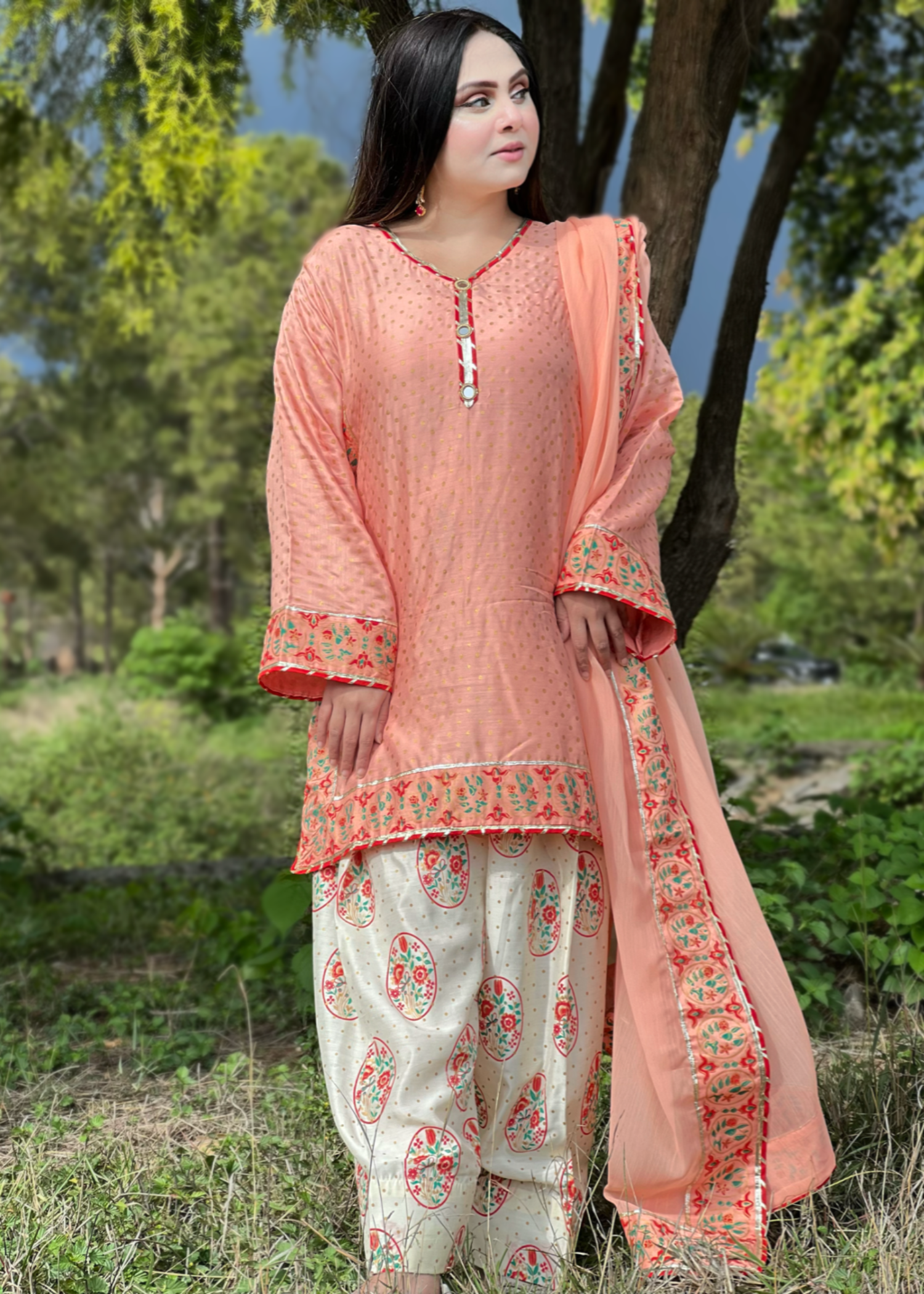 viscose Kurta Set in Peach pink