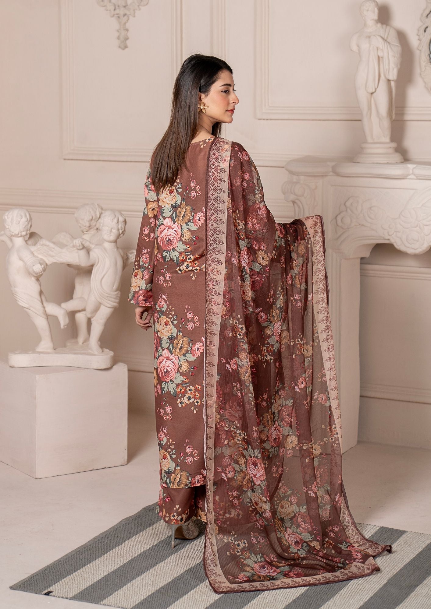 arabic lawn Kurta Set in Brown