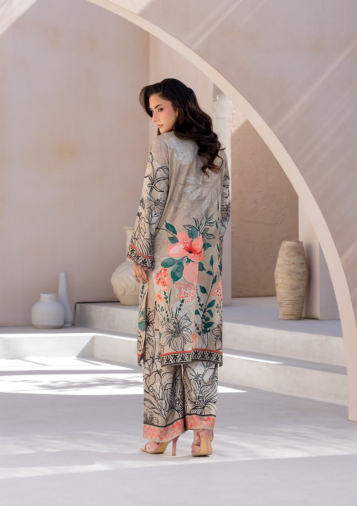 lawn Kurta Set in Tan brown
