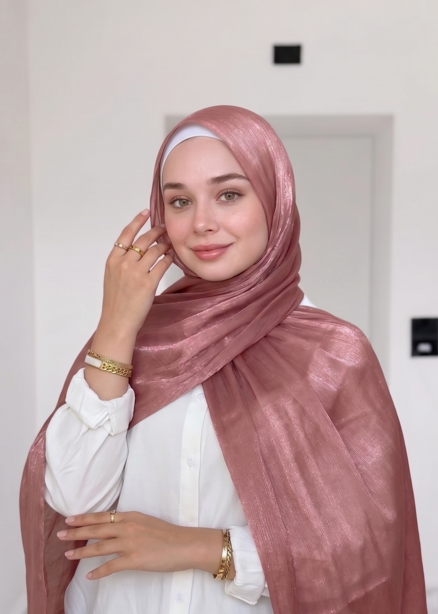 lurex organza Hijab in Rose pink