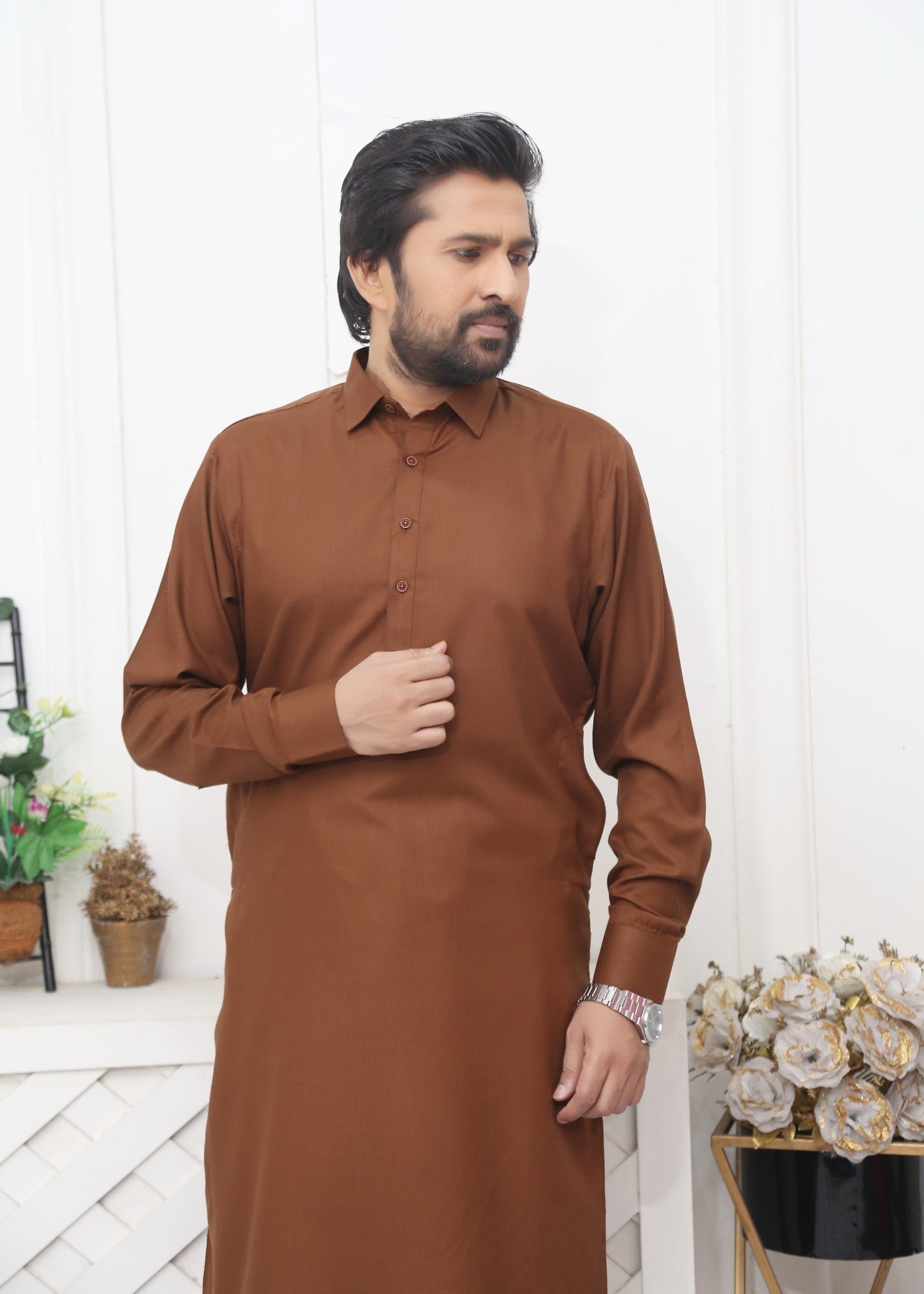 wash & wear Shalwar Kameez in Rustic brown