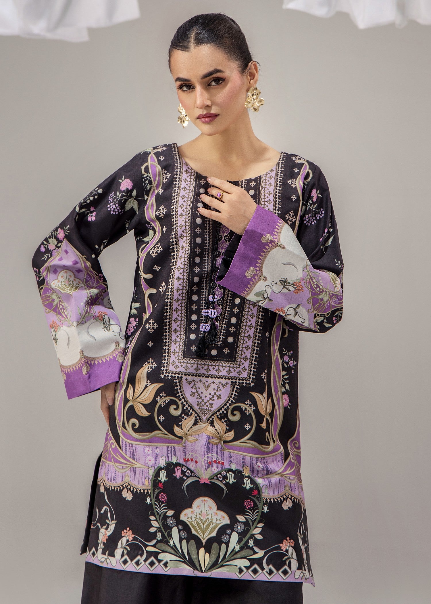 poly lawn Kurta Set in Black