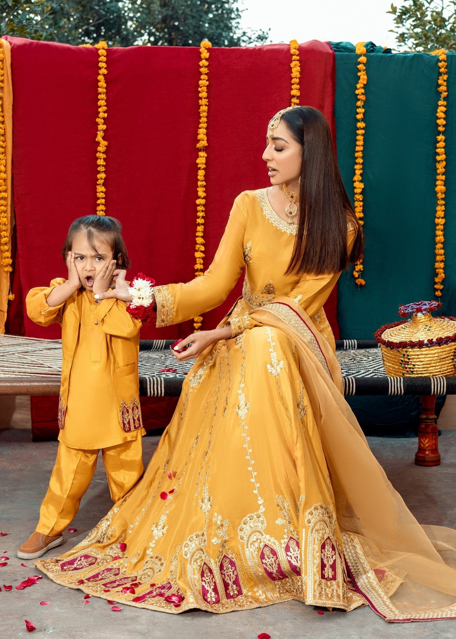 raw silk Lehenga in Mustard