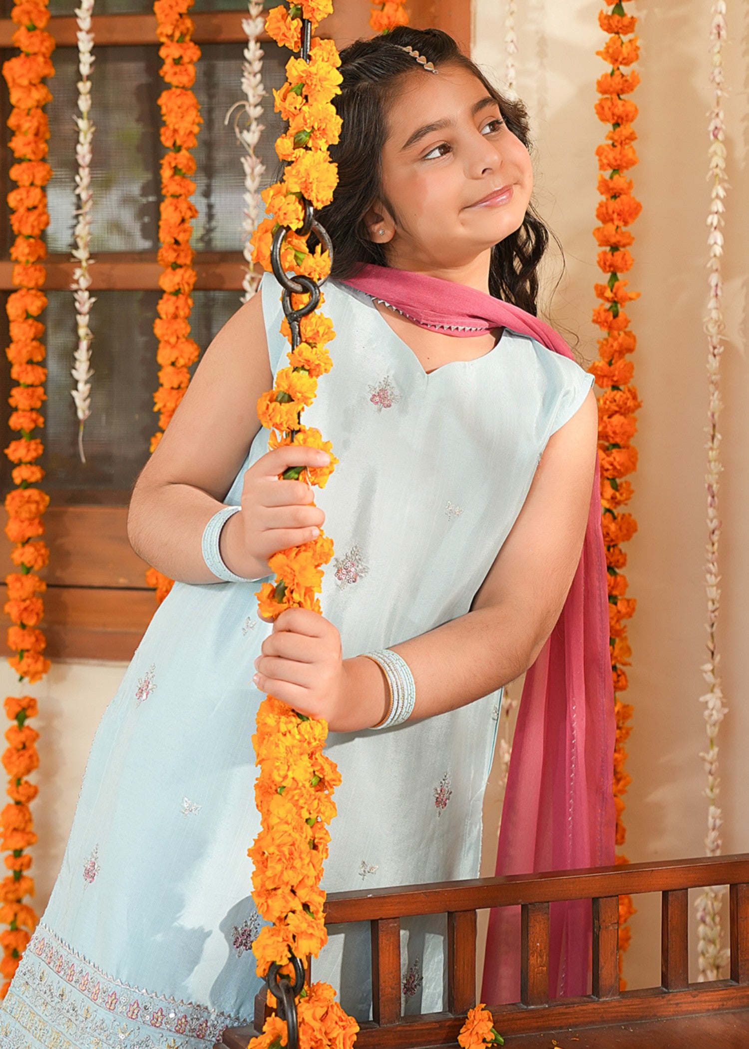 silk Kurta Set in Sky blue