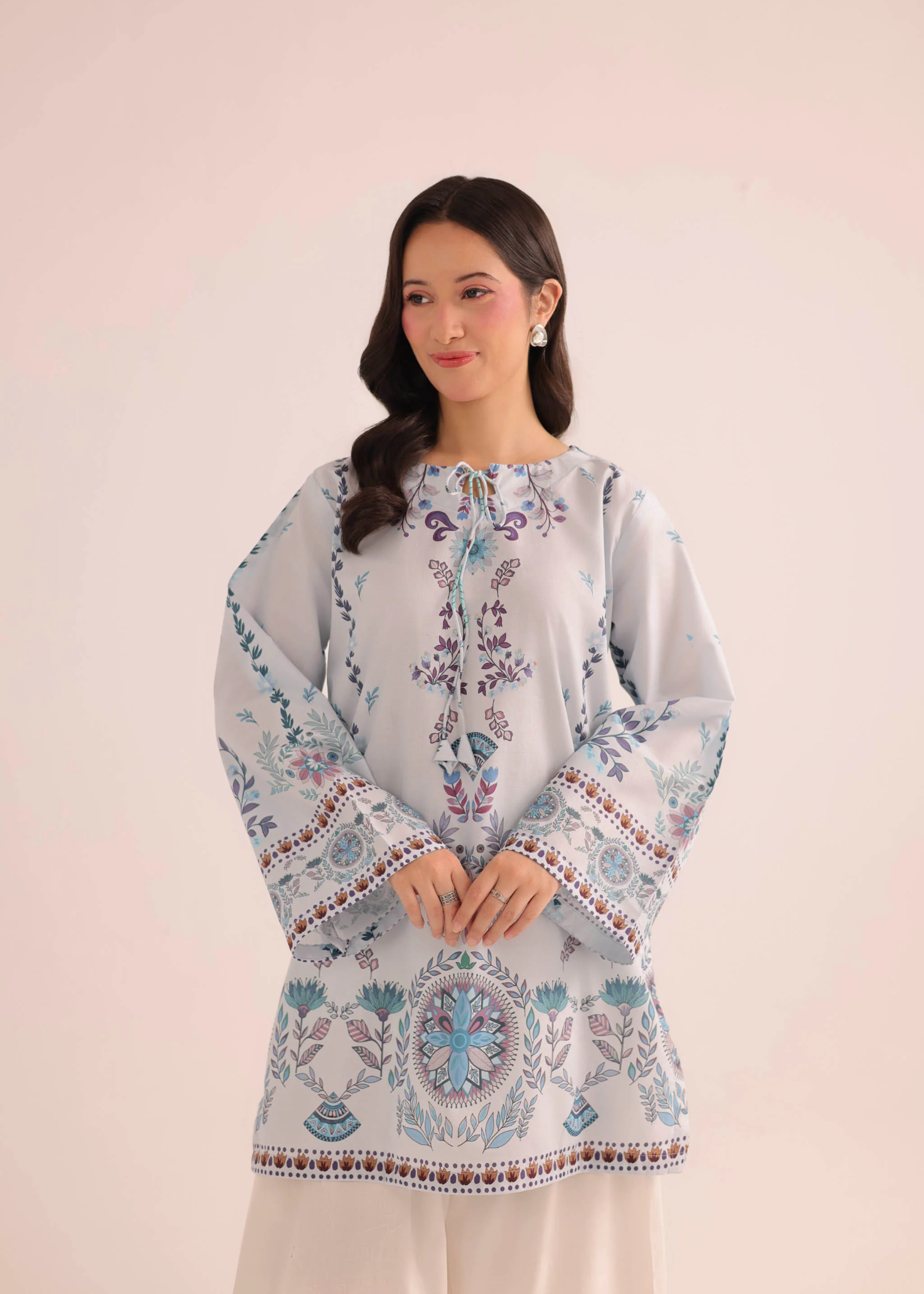 poly lawn Kurti in Ice blue