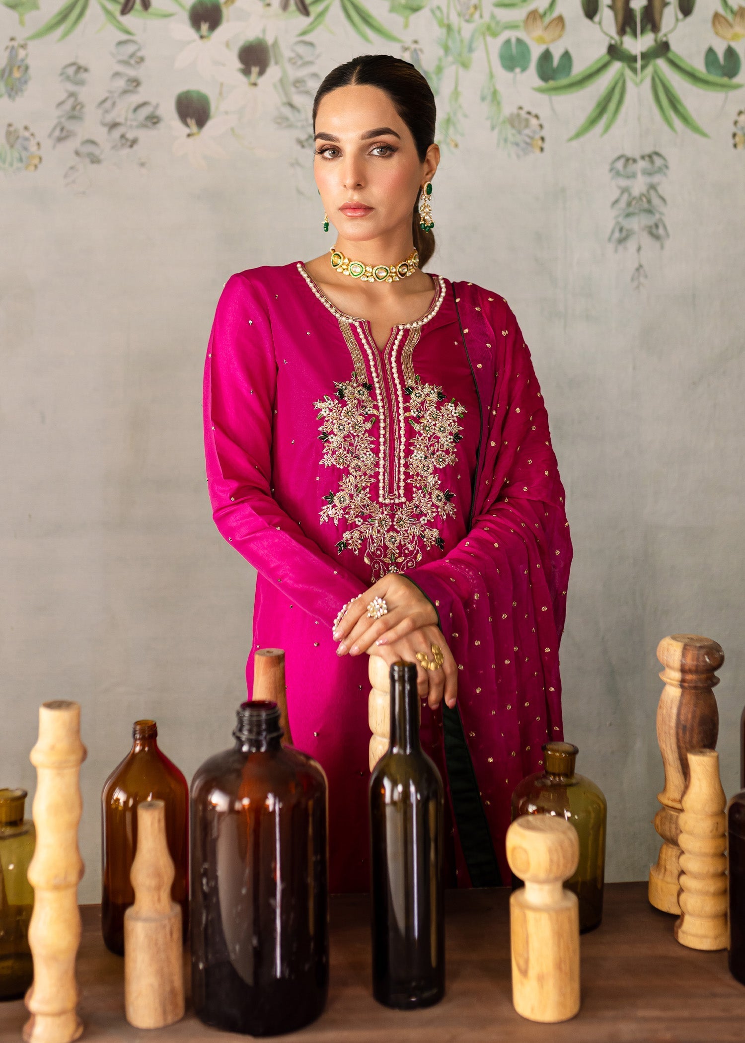 raw silk Kurta Set in Fuchsia