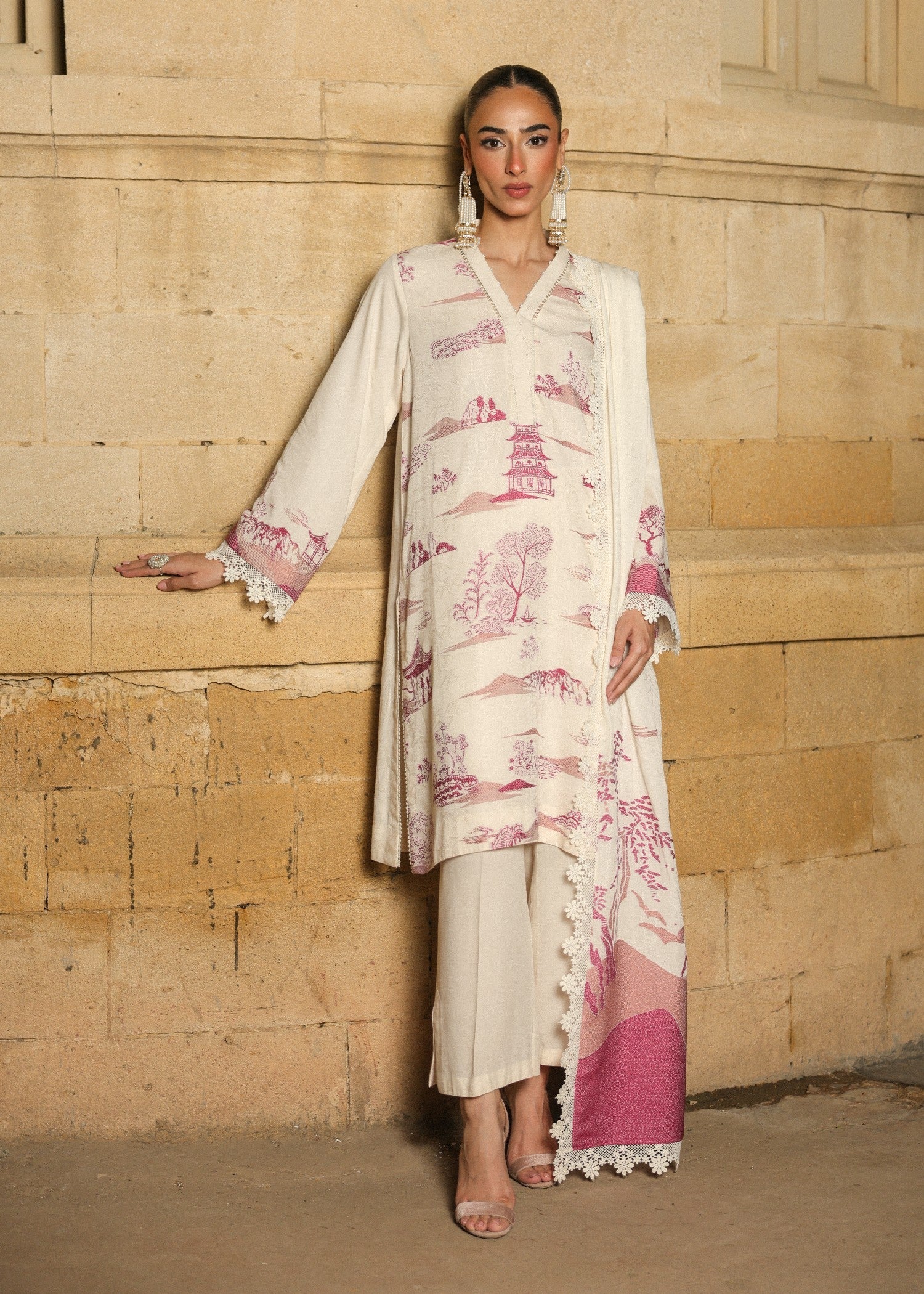 jacquard viscose Unstitched in Cream