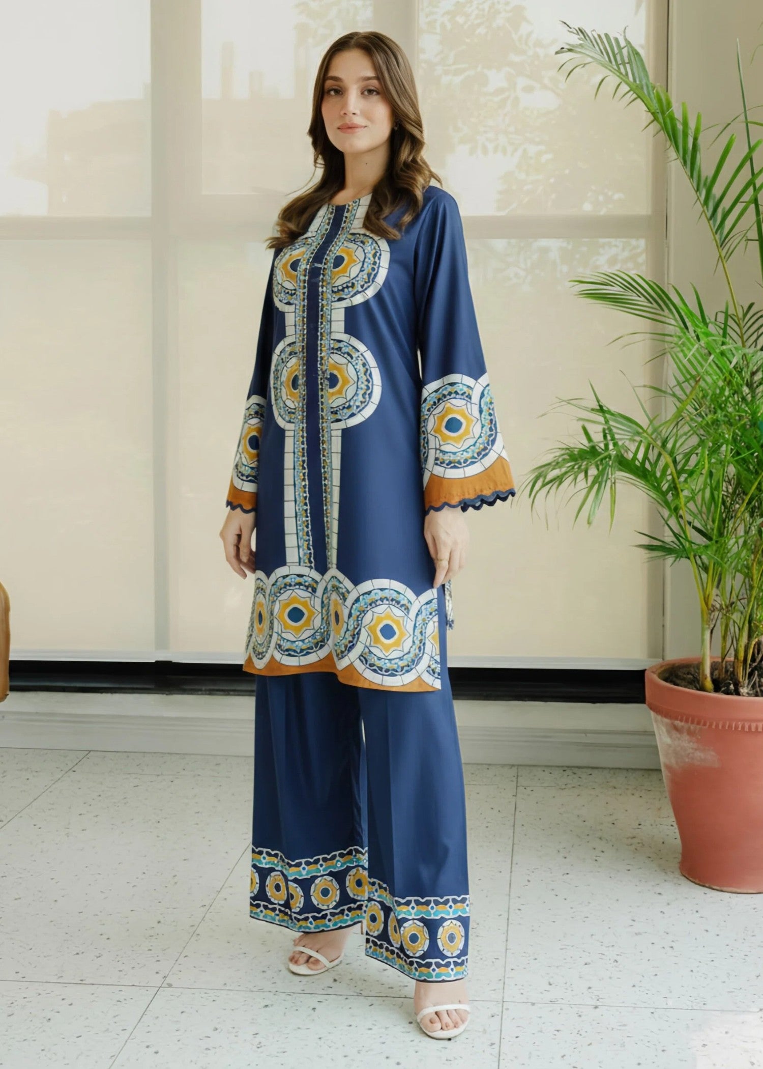 poly silk Kurta Set in Navy blue