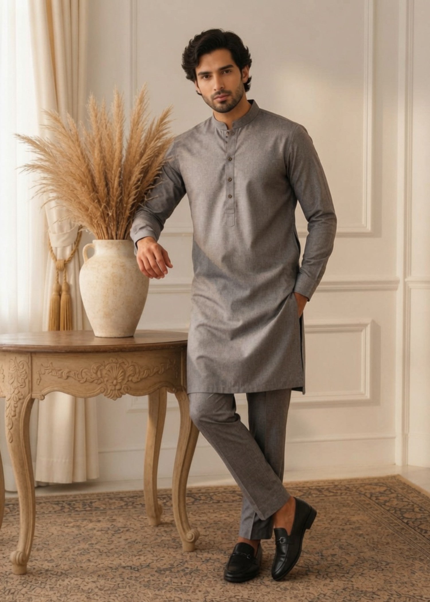 wash & wear Kurta Set in Grey