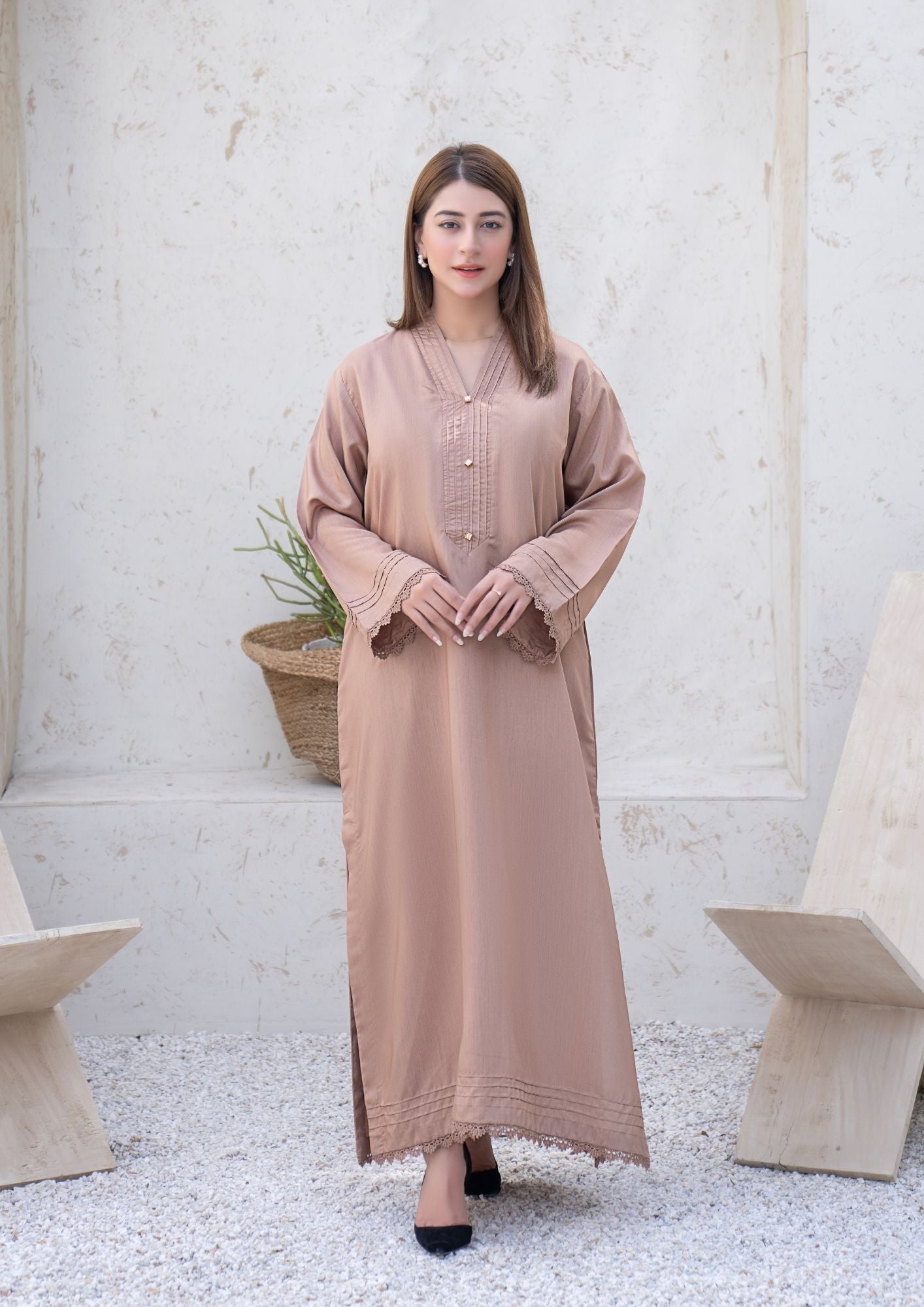 viscose raw silk Kurta Set in Camel brown
