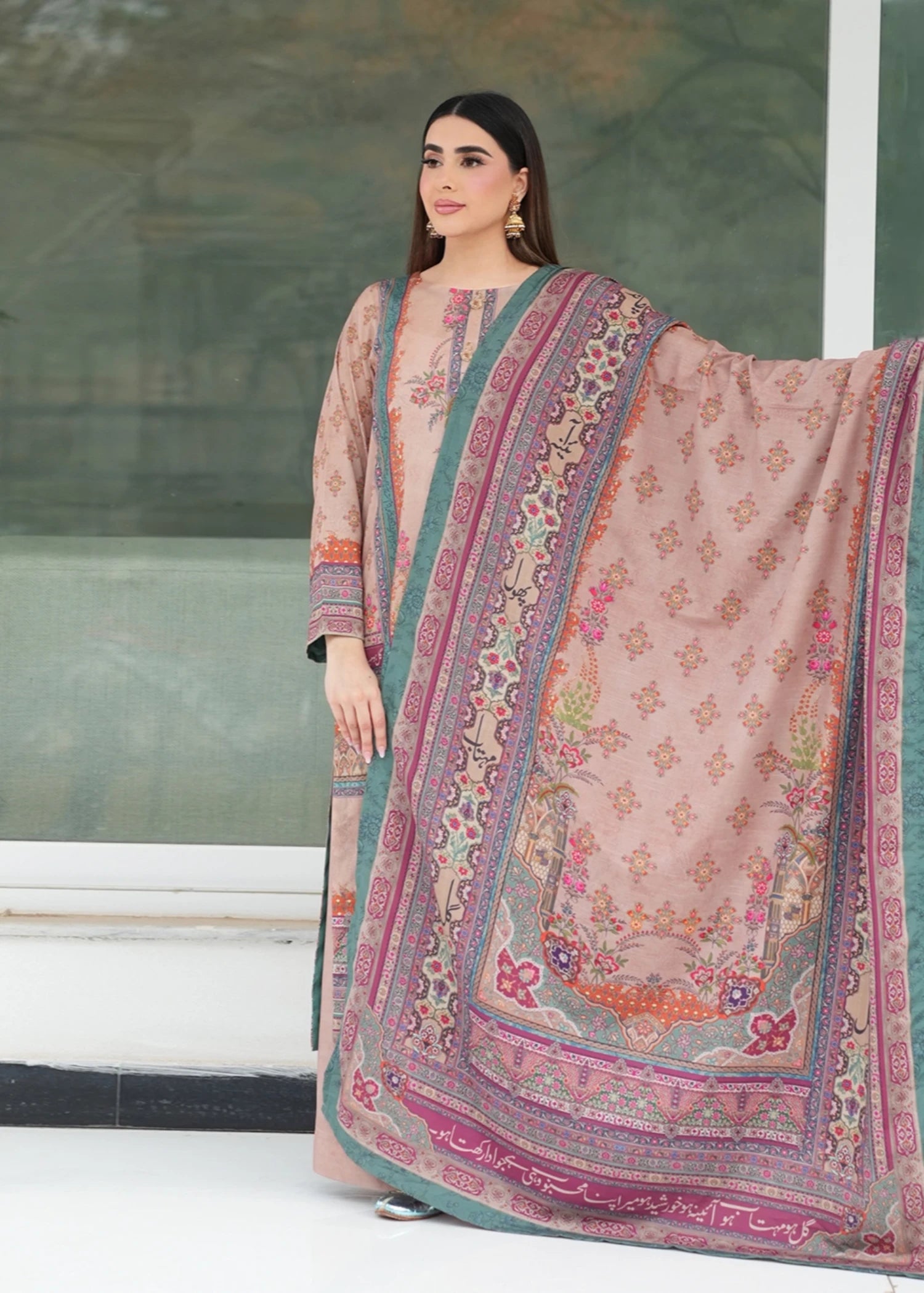 crepe Kurta Set in Almond brown